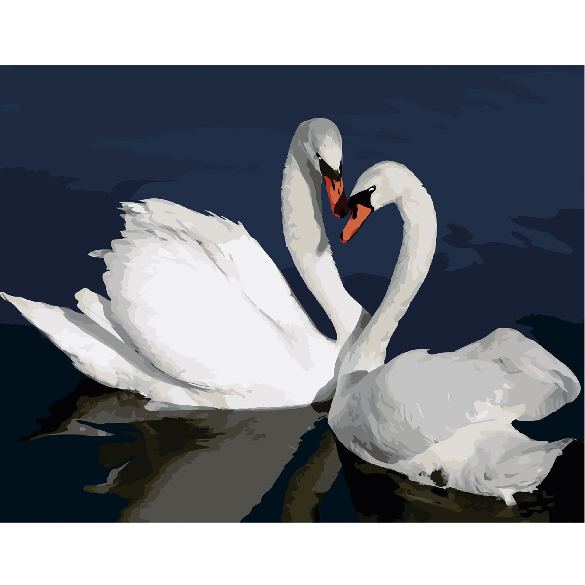 Картина за номерами Strateg ПРЕМІУМ Лебеді в воді з лаком розміром 40х50 см VA-2662