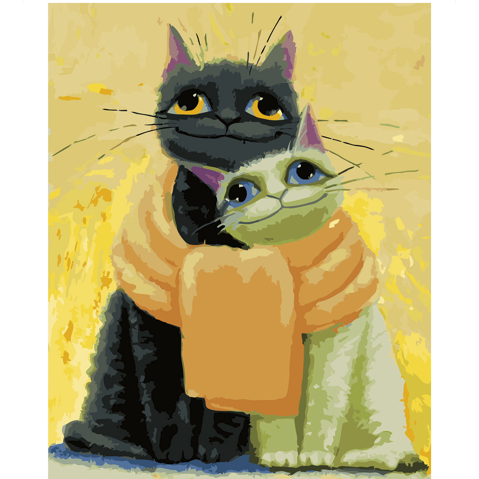 Картина за номерами Strateg ПРЕМІУМ Котики замотані шарфом з лаком та рівнем розміром 40х50 см VA-2669