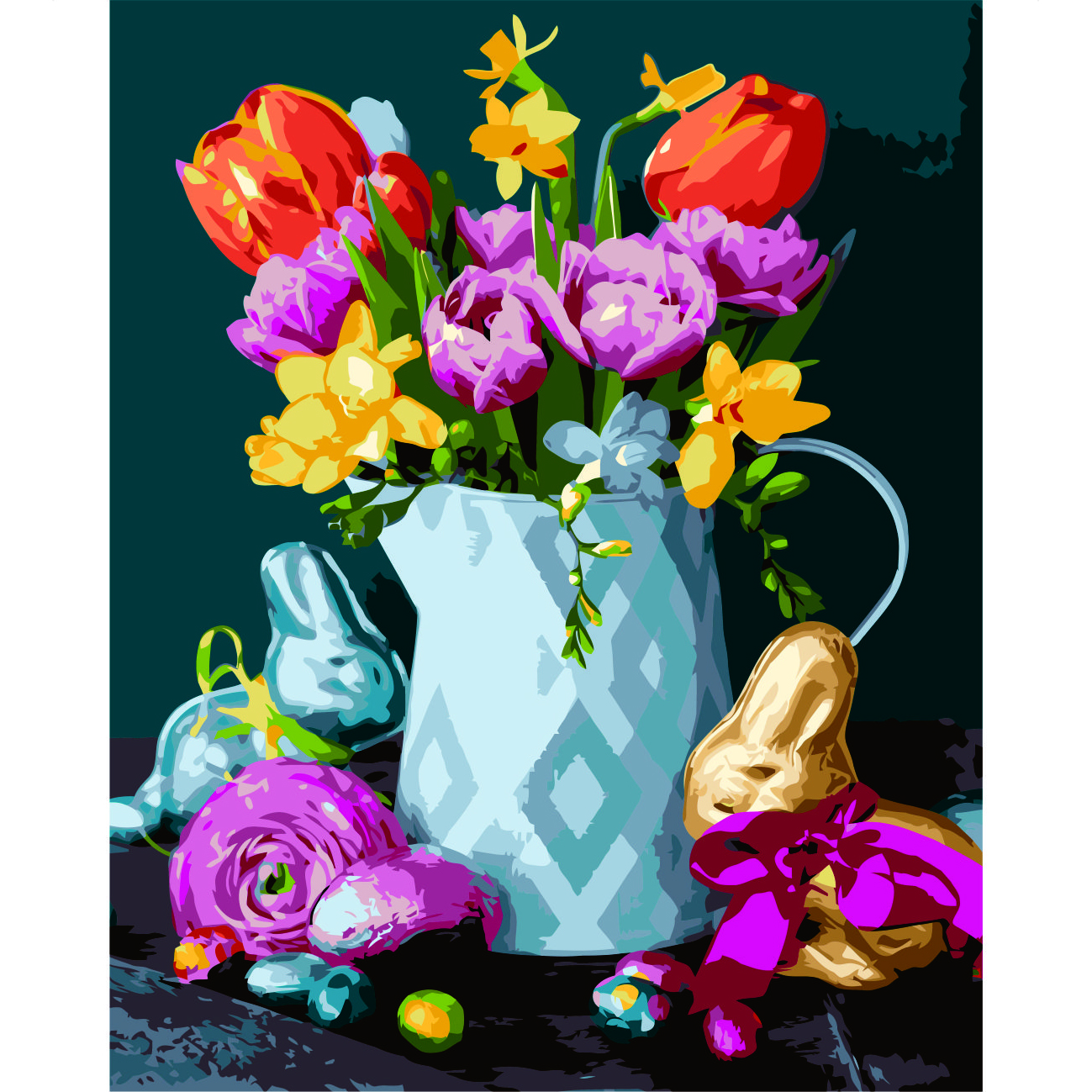 Картина за номерами Strateg ПРЕМІУМ Квіти на Пасху з лаком розміром 40х50 см VA-2733