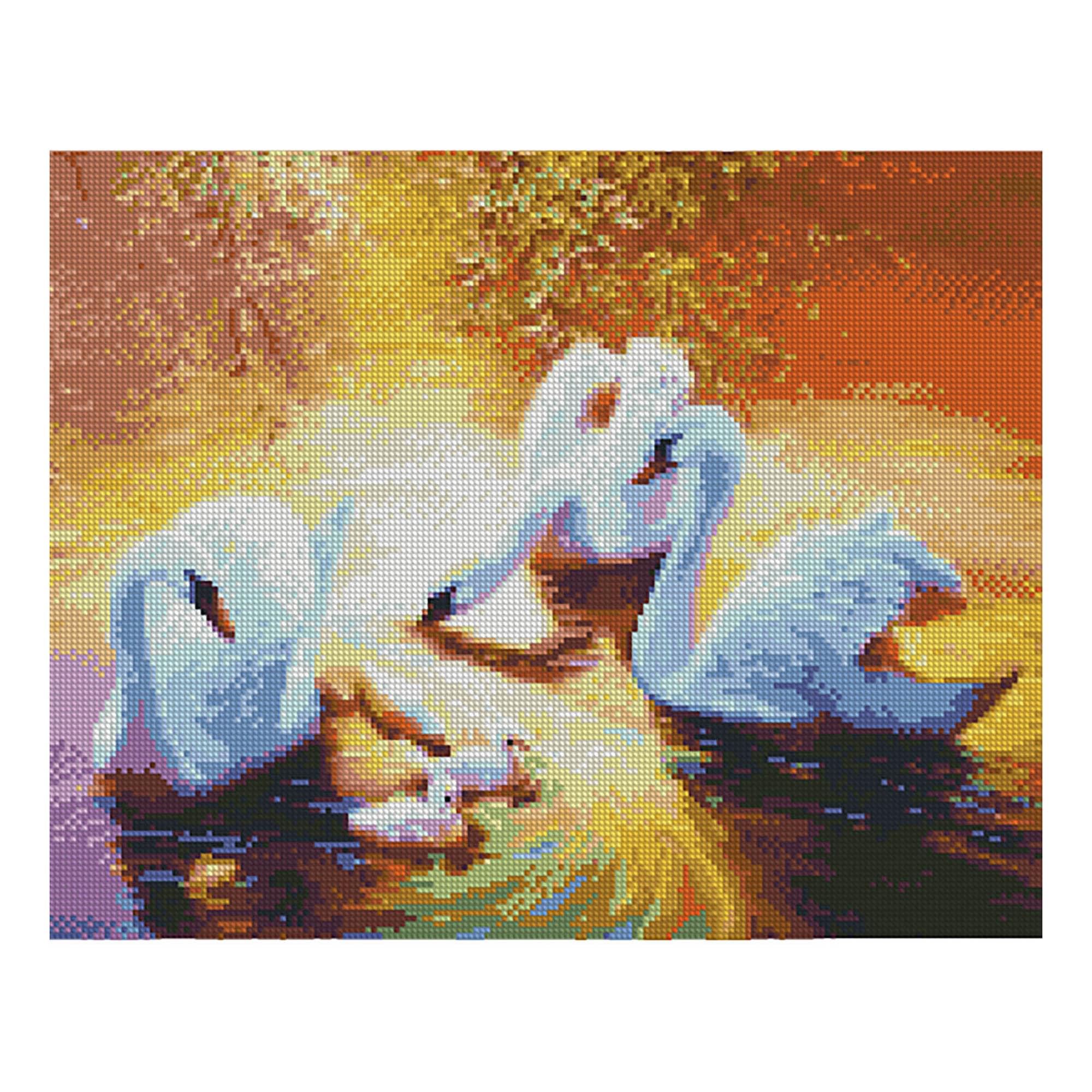 Diamond mosaic Premium Strateg "Swans at sunset in the pond", 40x50 cm