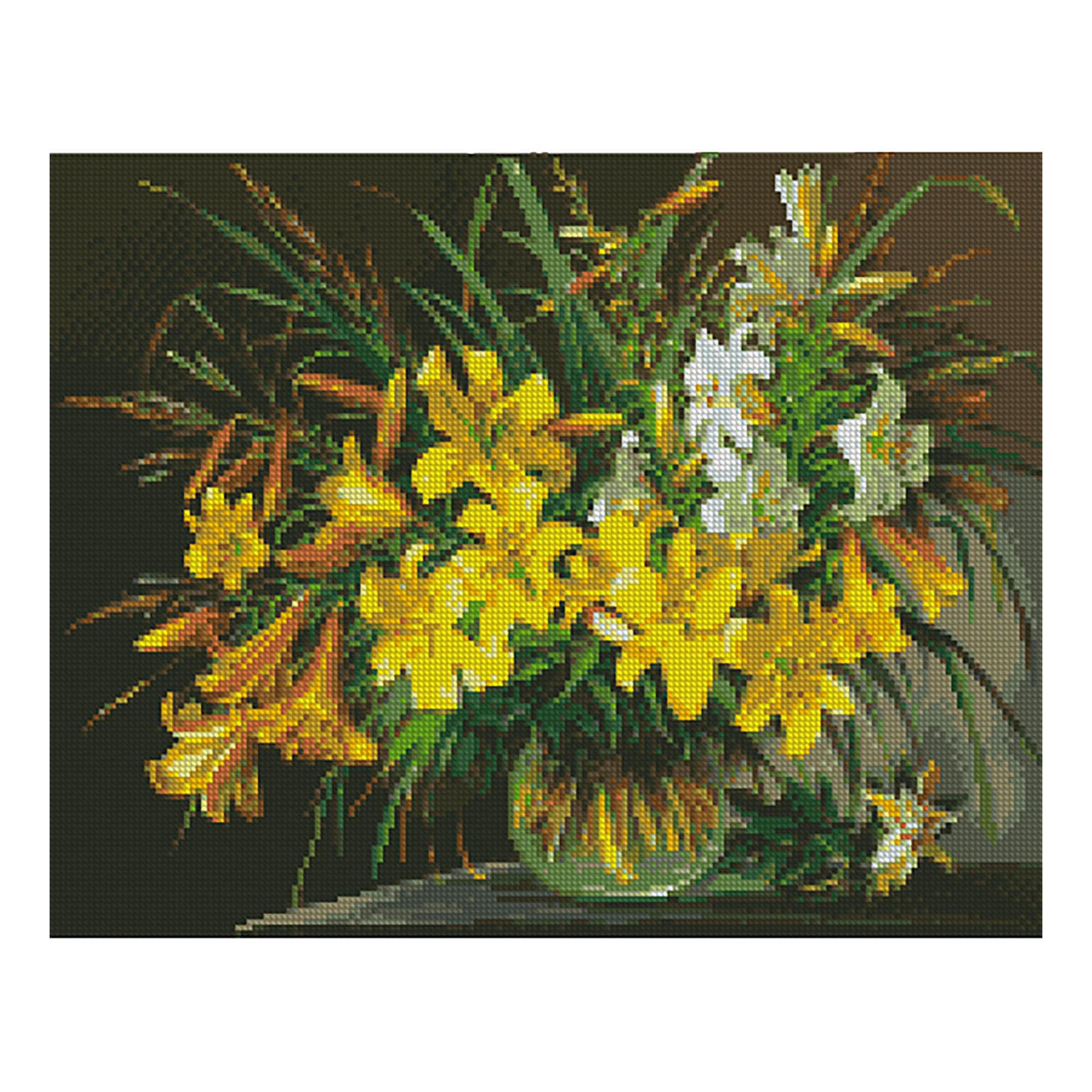 Diamantmosaik Strateg PREMIUM Blumenstrauß aus gelben Lilien 40x50 cm FA40061