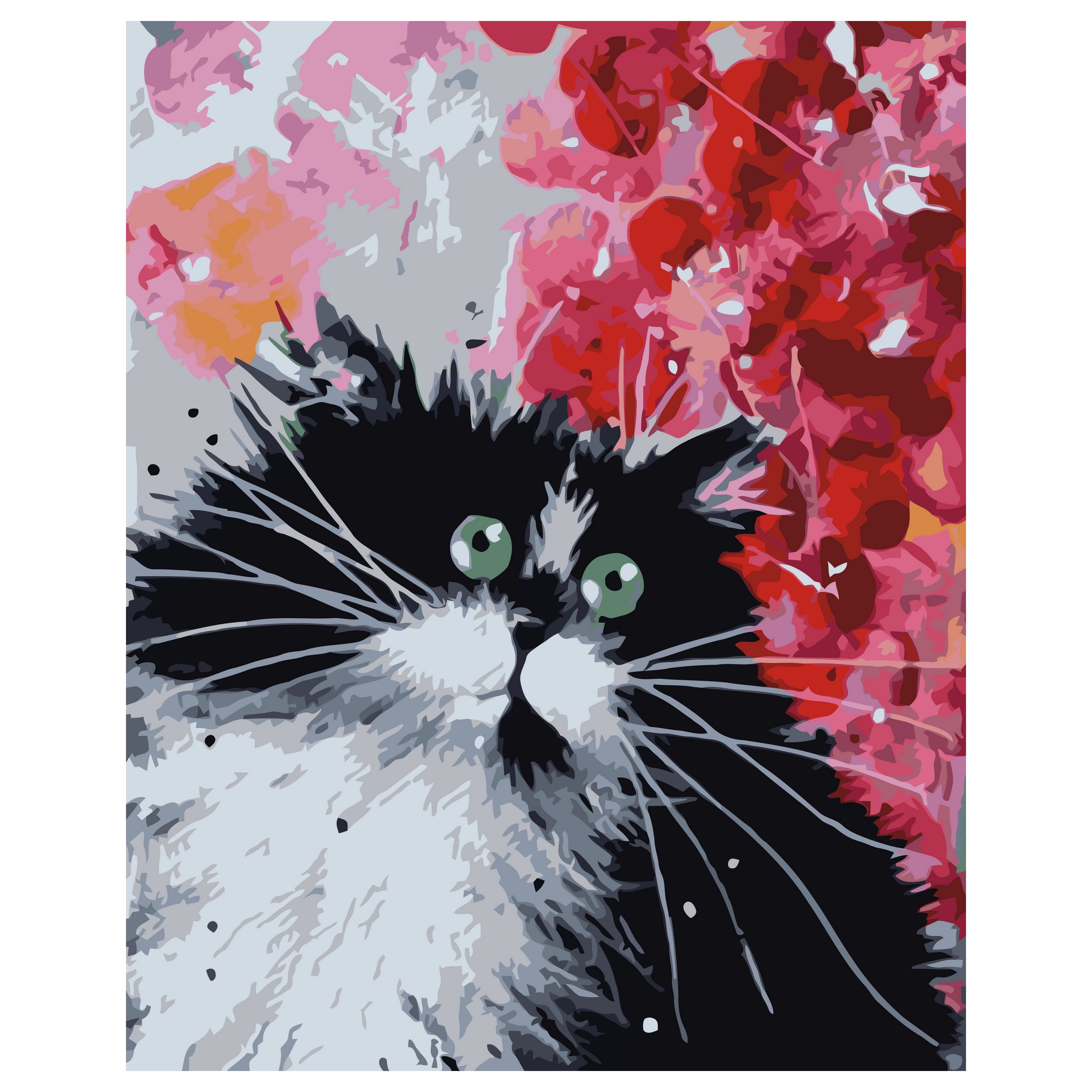 Картина за номерами Strateg ПРЕМІУМ Чорно-білий котик з лаком розміром 40х50 см VA-0504