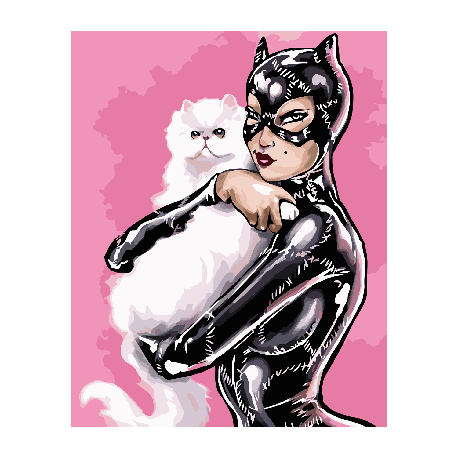 Картина за номерами Strateg ПРЕМІУМ Жінка-кішка з котиком з лаком та рівнем розміром 40х50 см VA-3024