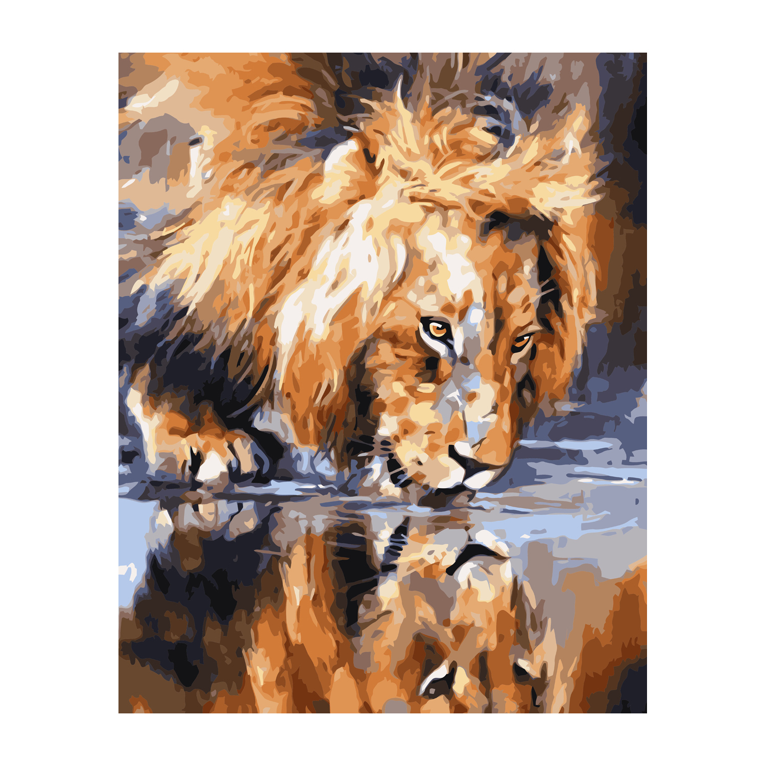 Картина за номерами Strateg ПРЕМІУМ Лев на водопої з лаком розміром 40х50 см VA-3019