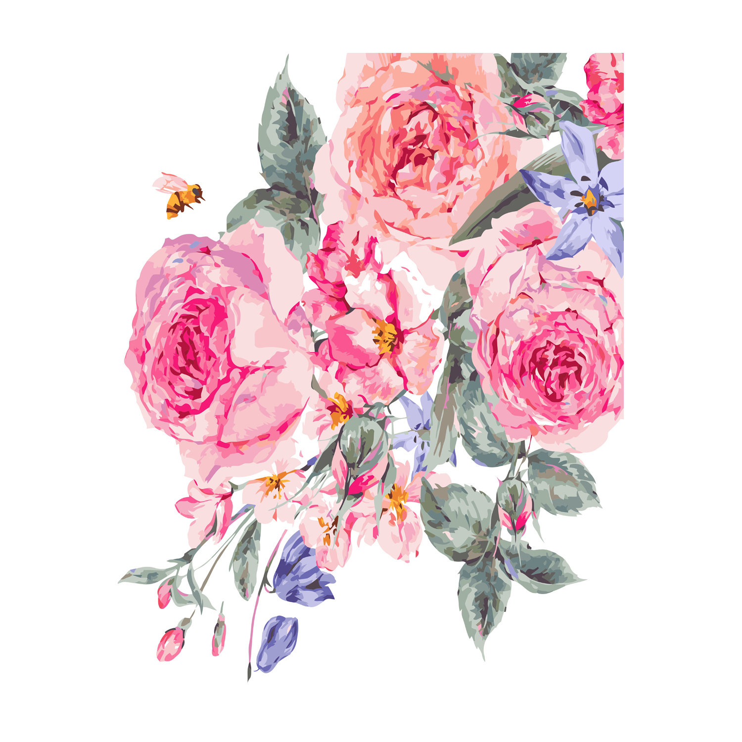 Картина за номерами Strateg ПРЕМІУМ Рожеві троянди на білому фоні з лаком та рівнем розміром 40х50 см VA-3027