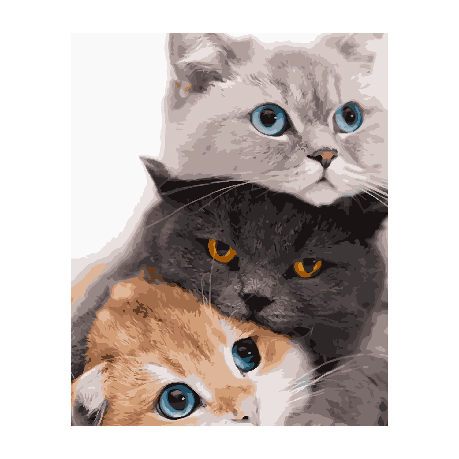Картина за номерами Strateg ПРЕМІУМ Три котика з лаком та рівнем розміром 40х50 см VA-2834