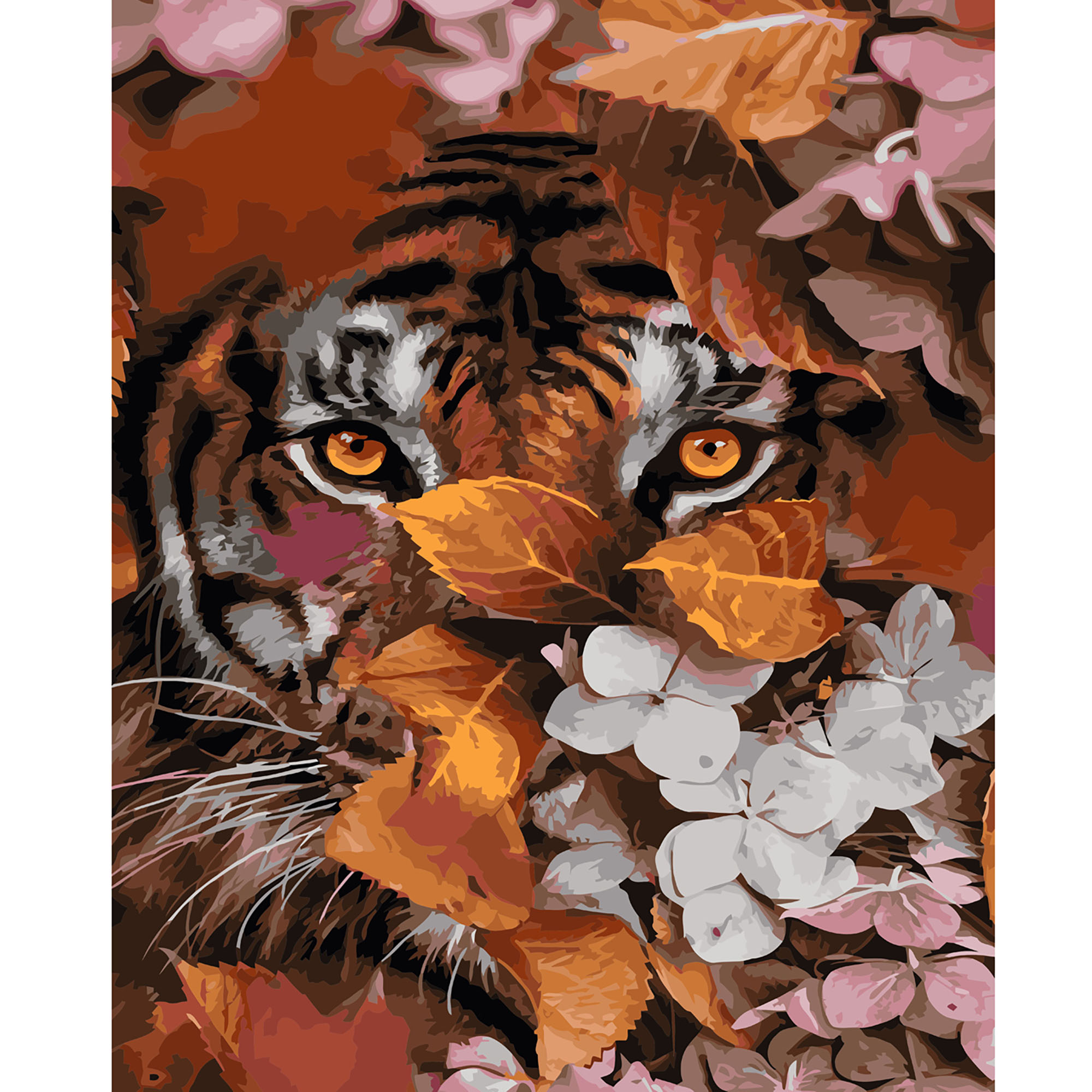 Картина за номерами Strateg ПРЕМІУМ Осінній тигр з лаком та рівнем розміром 40х50 см VA-2750