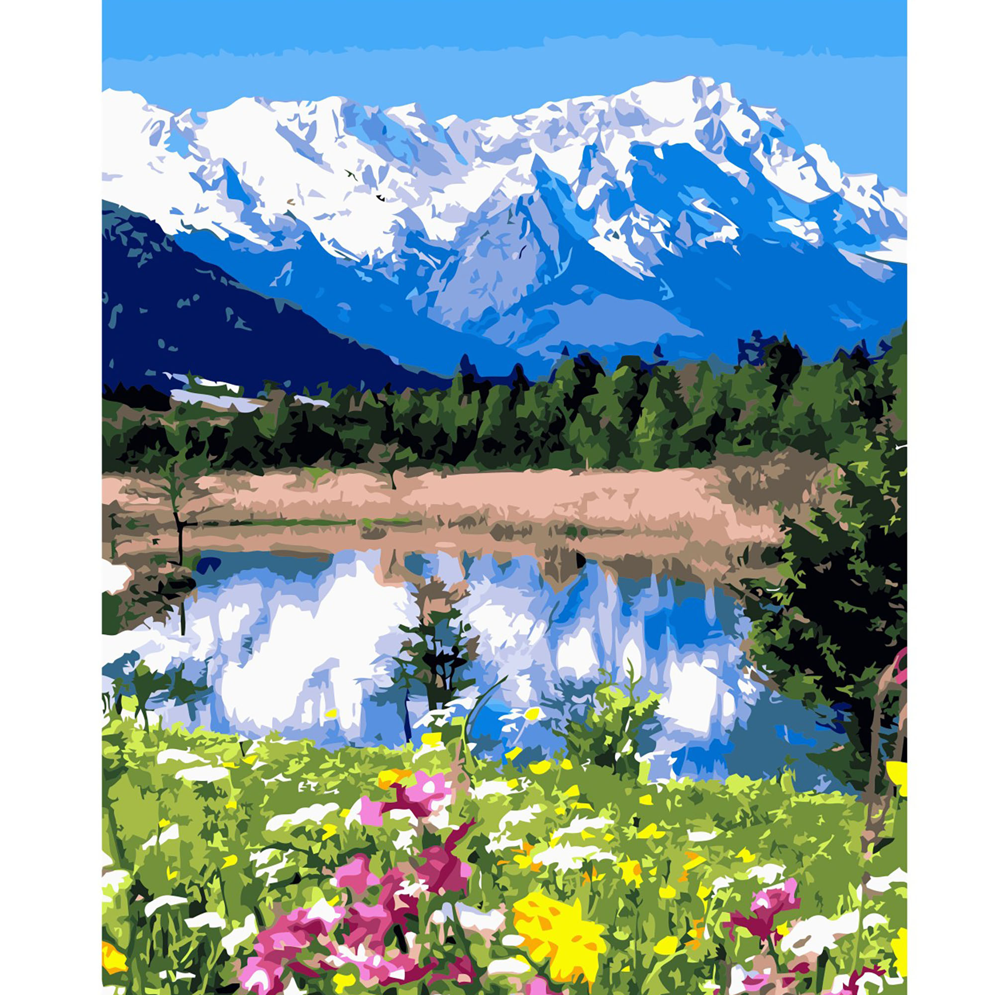 Картина за номерами Strateg ПРЕМІУМ Весняні гірські пейзажі з лаком та рівнем розміром 40х50 см VA-2815
