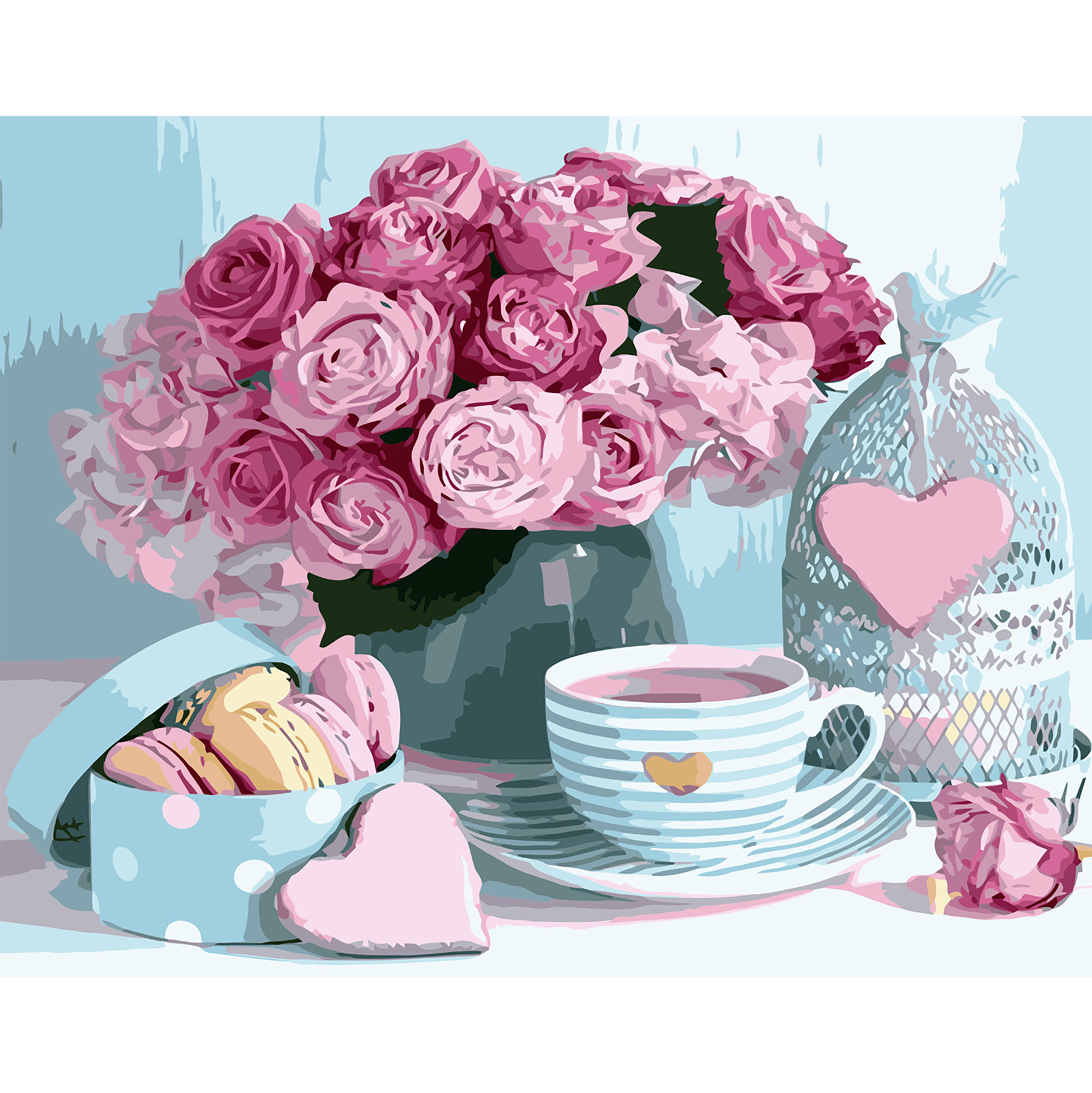 Картина по номерам Strateg ПРЕМИУМ Утро с розами с лаком размером 40х50 см VA-2886