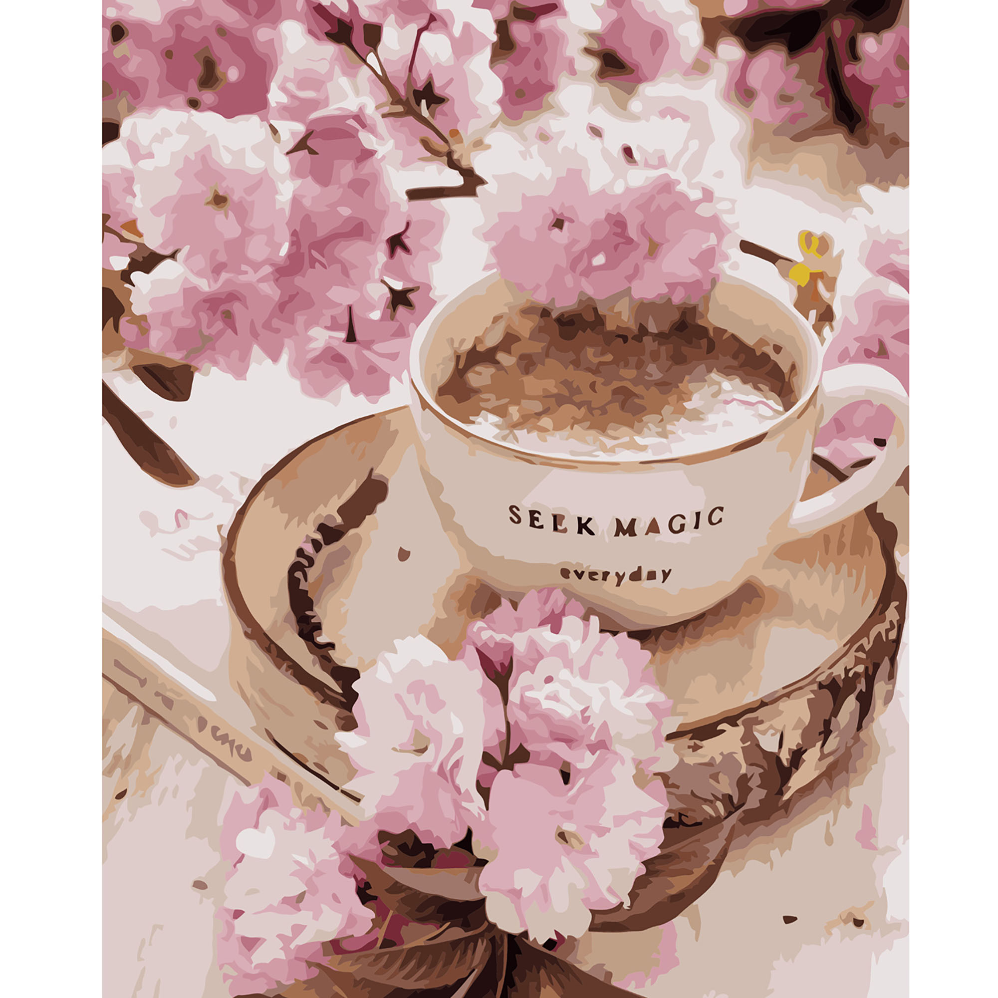 Картина за номерами Strateg ПРЕМІУМ Ранкова кава серед квітів з лаком та рівнем розміром 40х50 см VA-2928