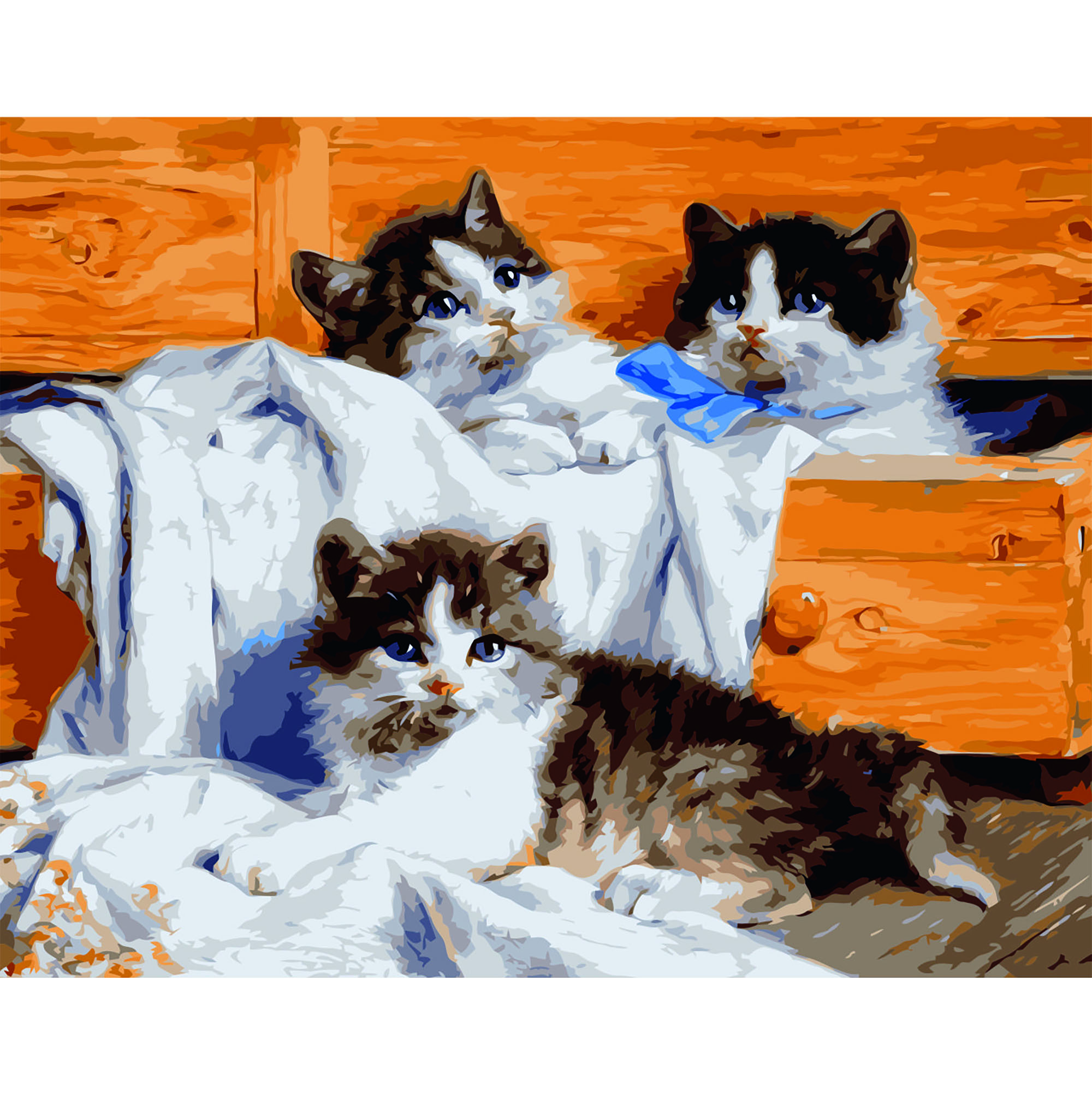 Картина за номерами Strateg ПРЕМІУМ Маленькі кошенята з лаком розміром 40х50 см VA-2647