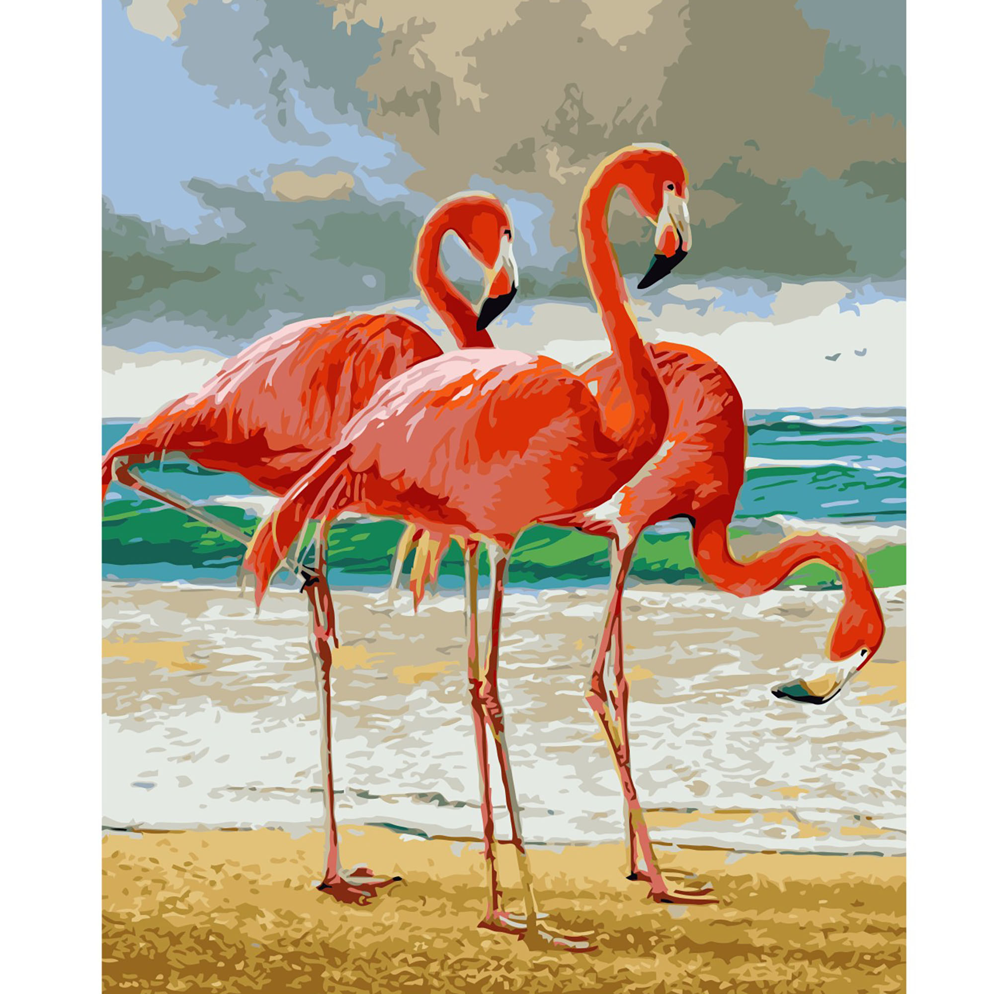 Картина по номерам Strateg ПРЕМИУМ Три фламинго с лаком размером 40х50 см VA-2508