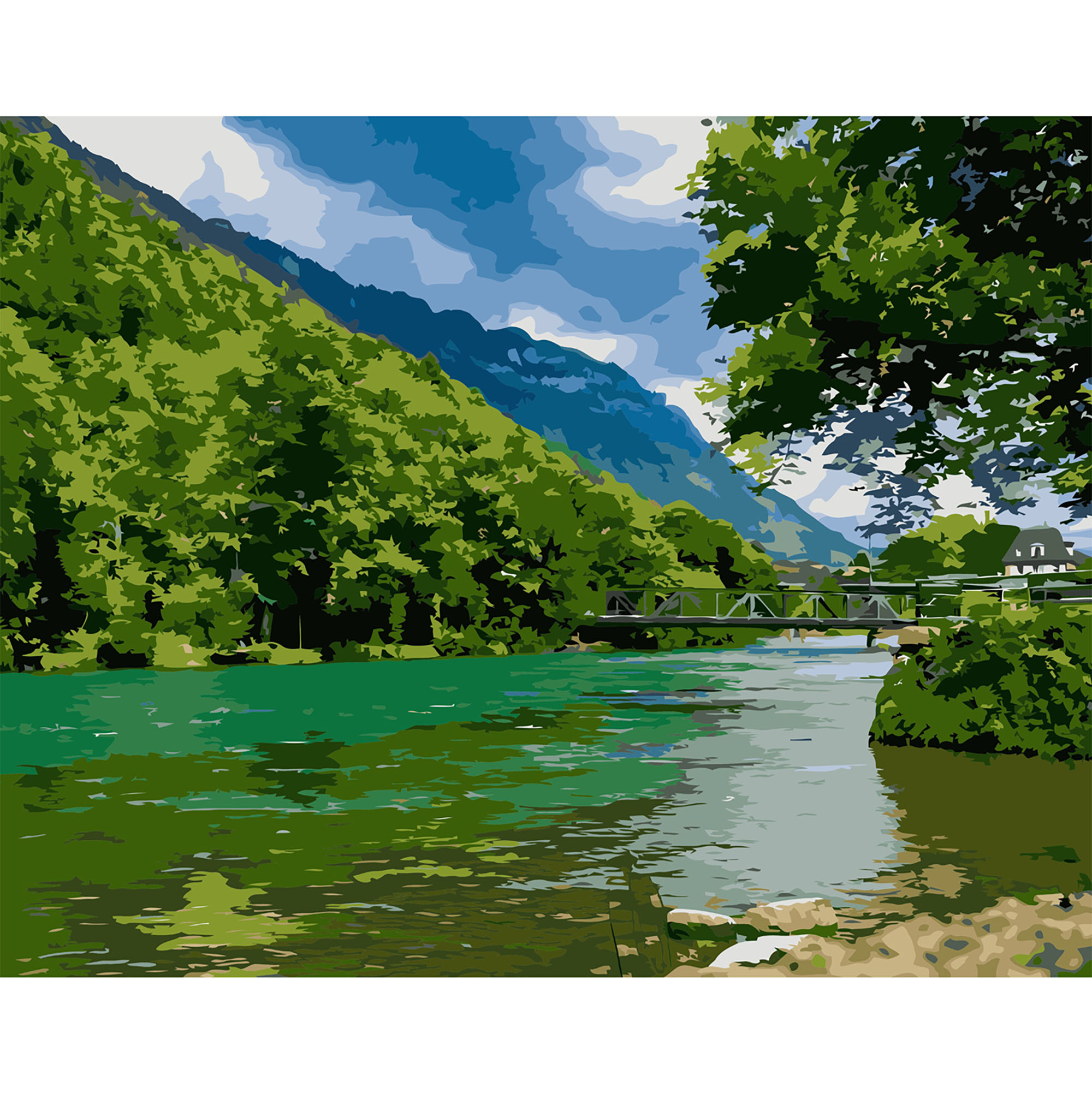 Картина по номерам Strateg ПРЕМИУМ Яркий зеленый пейзаж с лаком размером 40х50 см VA-2709