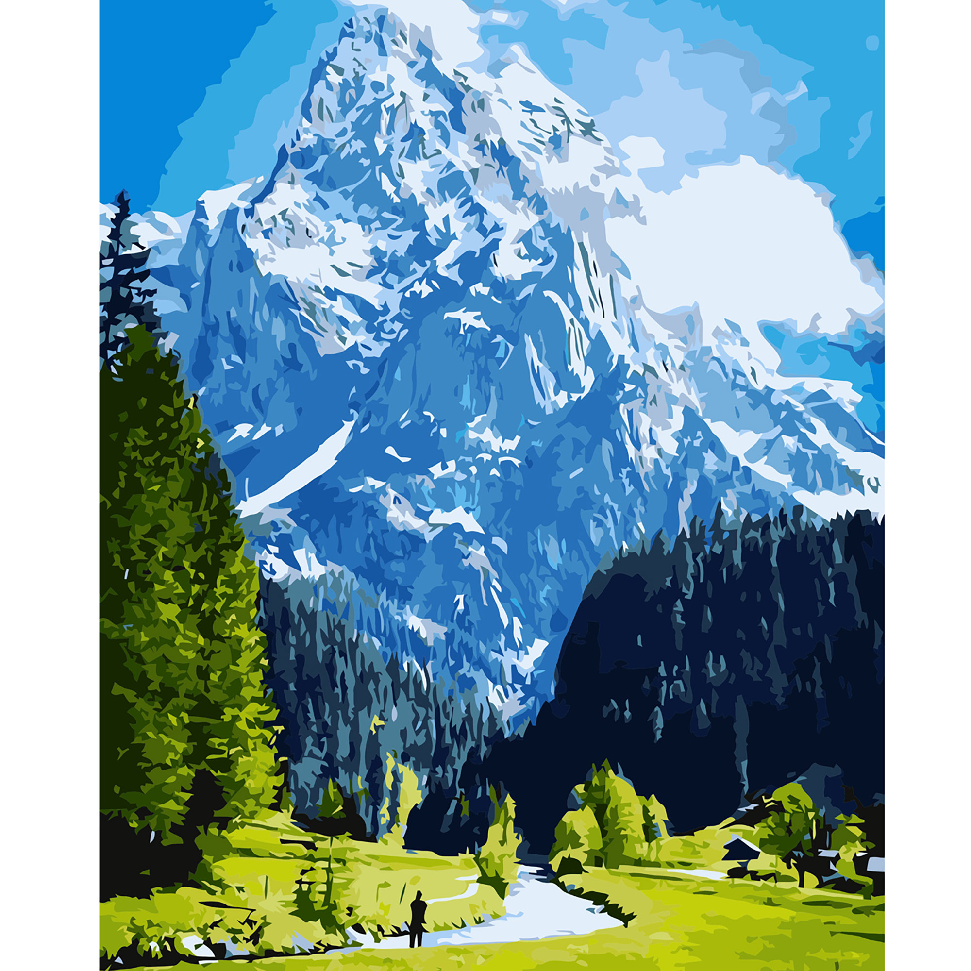 Картина за номерами Strateg ПРЕМІУМ Сині гори та зелене поле з лаком розміром 40х50 см VA-2796
