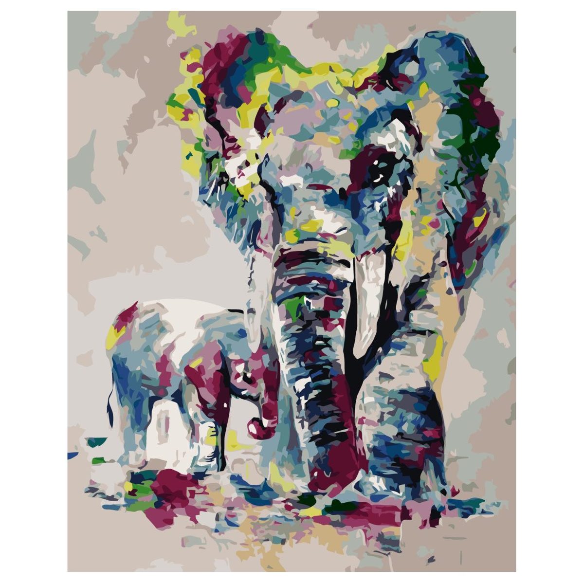 Картина за номерами Strateg ПРЕМІУМ Акварельні слони з лаком розміром 40х50 см VA-2355