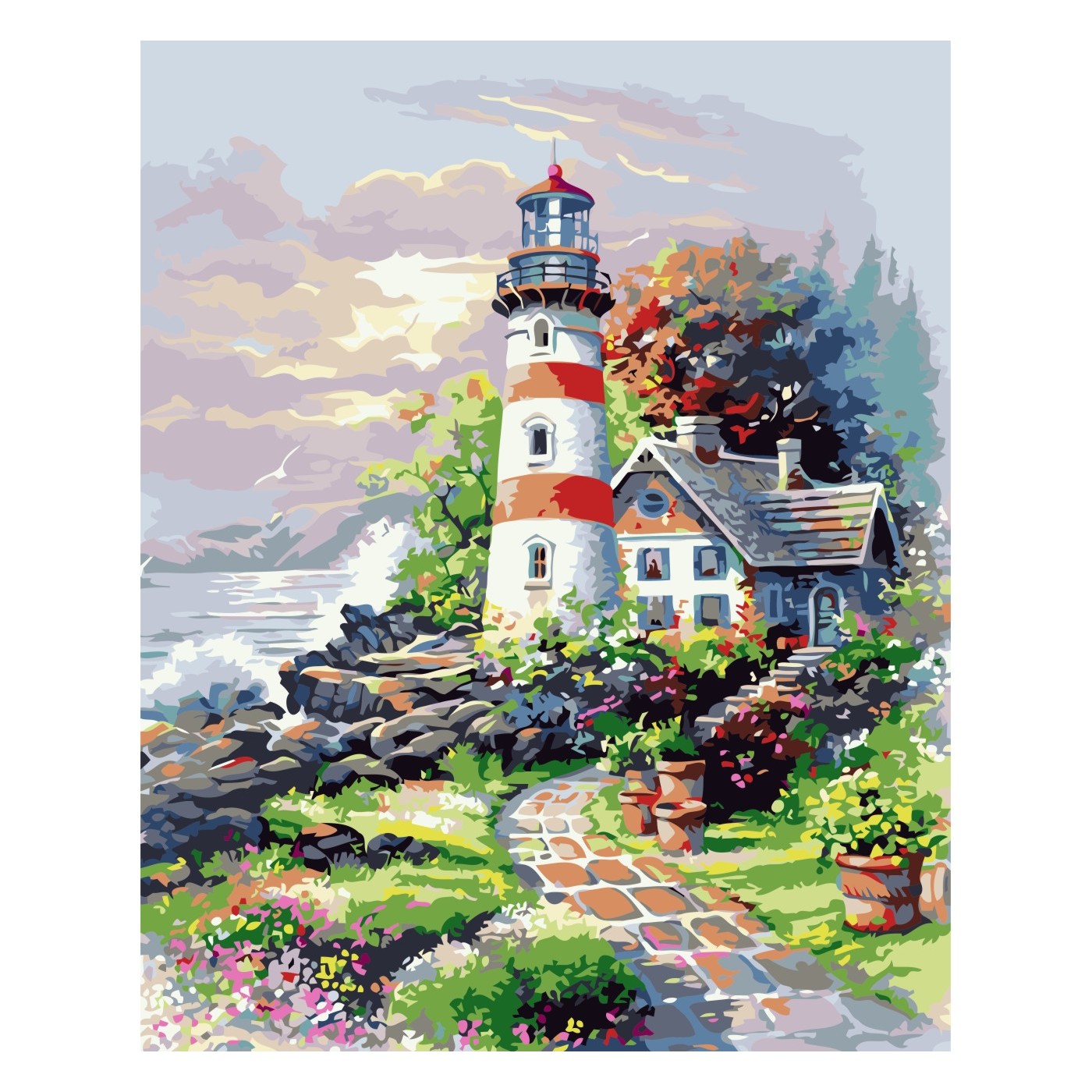Paint by number Premium with varnish and level Lighthouse with a house, 40x50 cm