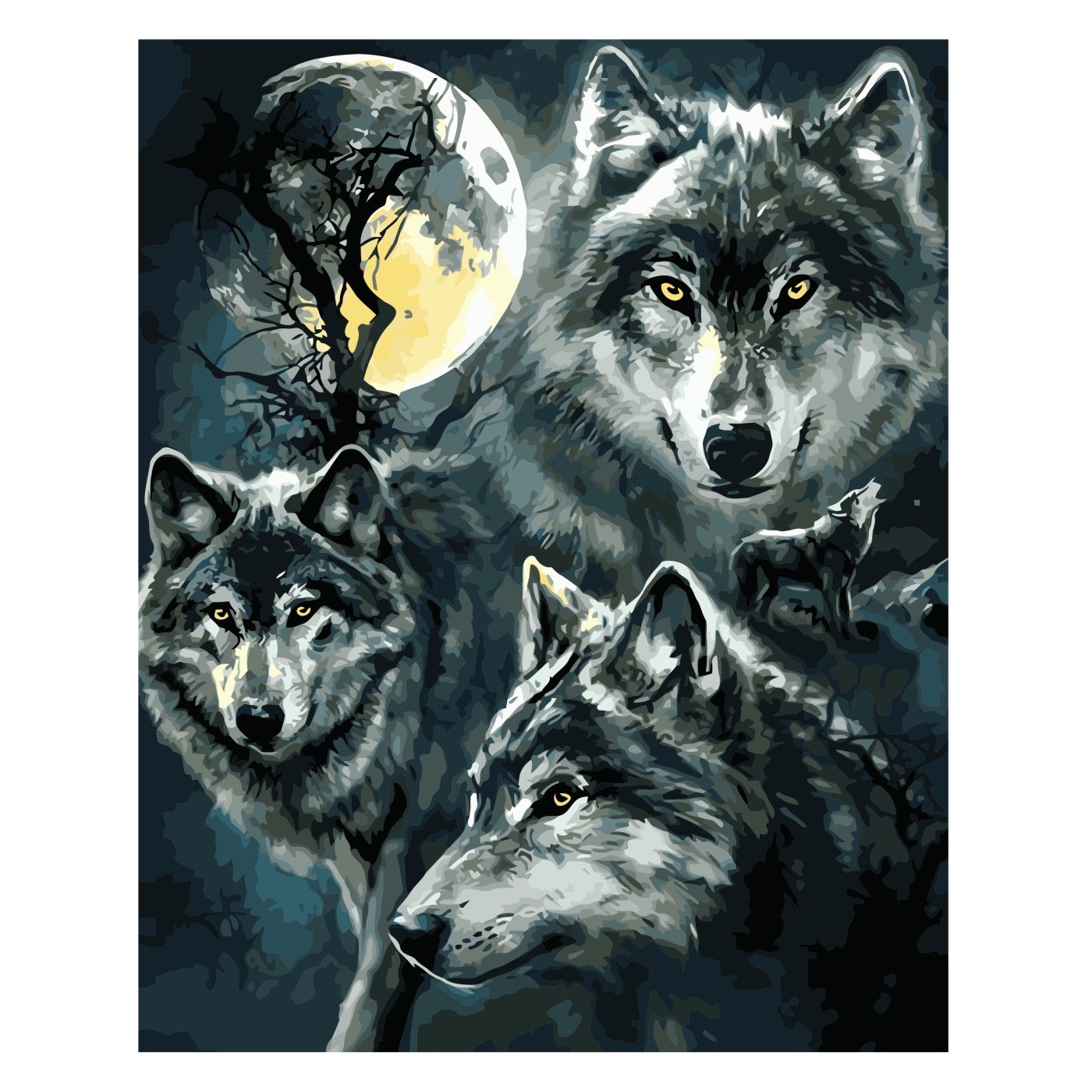 Картина за номерами Strateg ПРЕМІУМ Три вовки з лаком розміром 40х50 см VA-2509