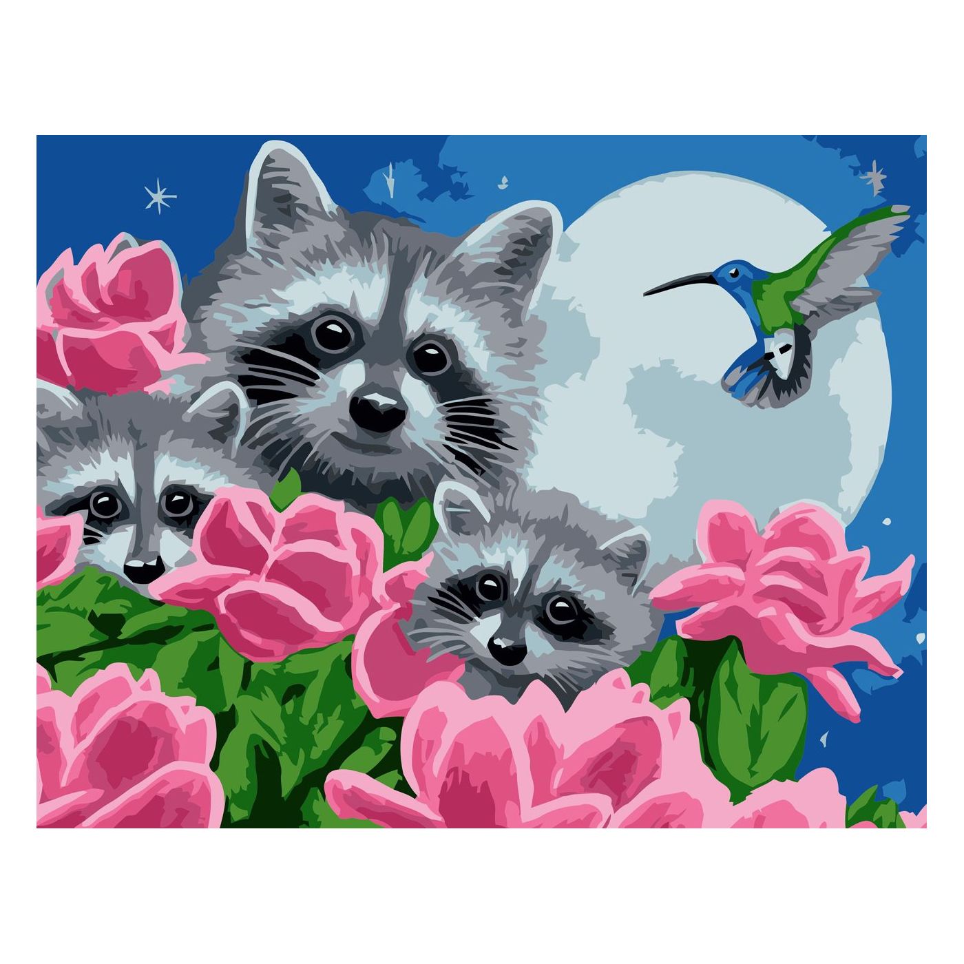Painting by numbers Raccoon among flowers, 30x40 cm
