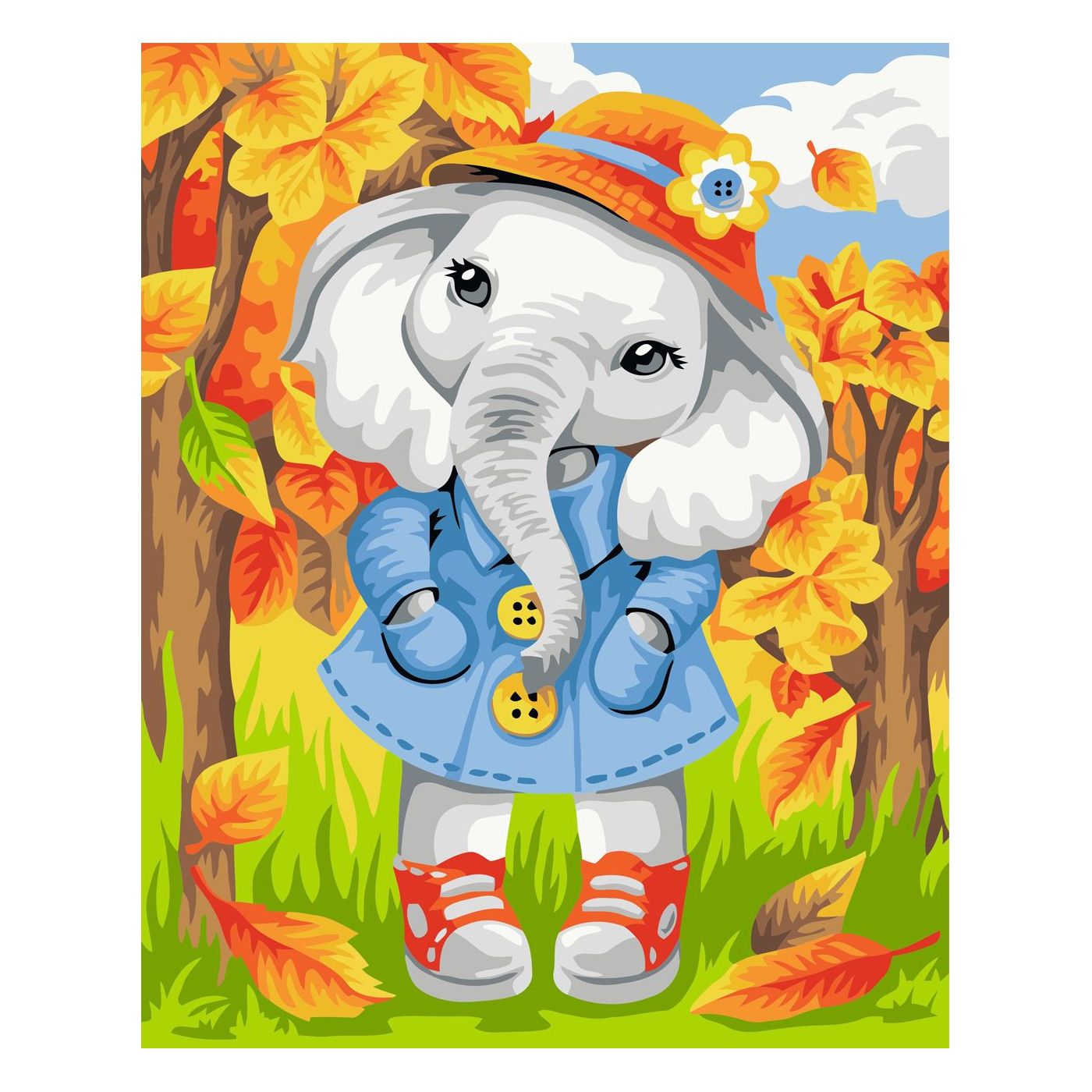 Картина за номерами Strateg ПРЕМІУМ Осінній слоник з лаком розміром 30х40 см SV-0029