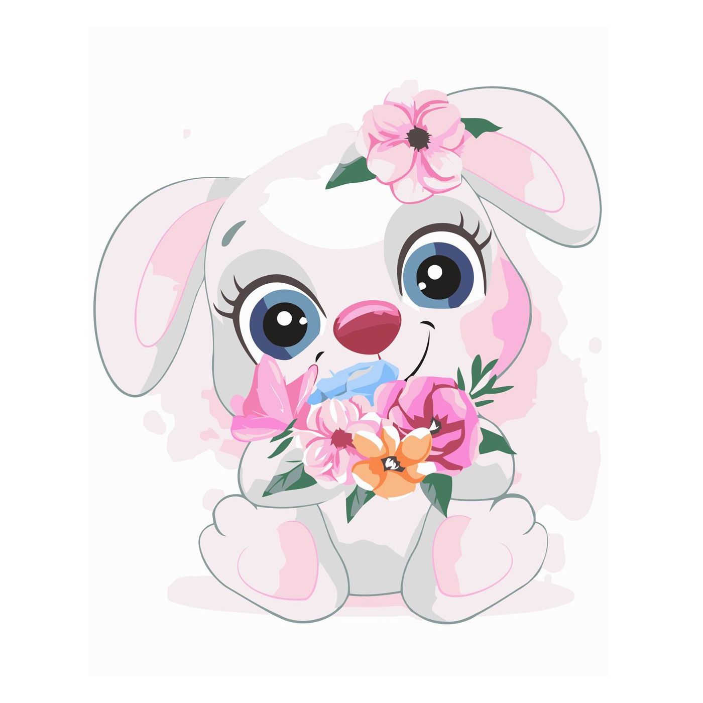 Картина за номерами Strateg ПРЕМІУМ Маленький кролик з квітами з лаком розміром 30х40 см SV-0092