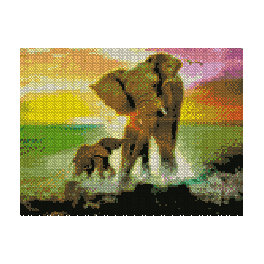 Diamond mosaic Premium "Elephant with a cub", 30x40 cm