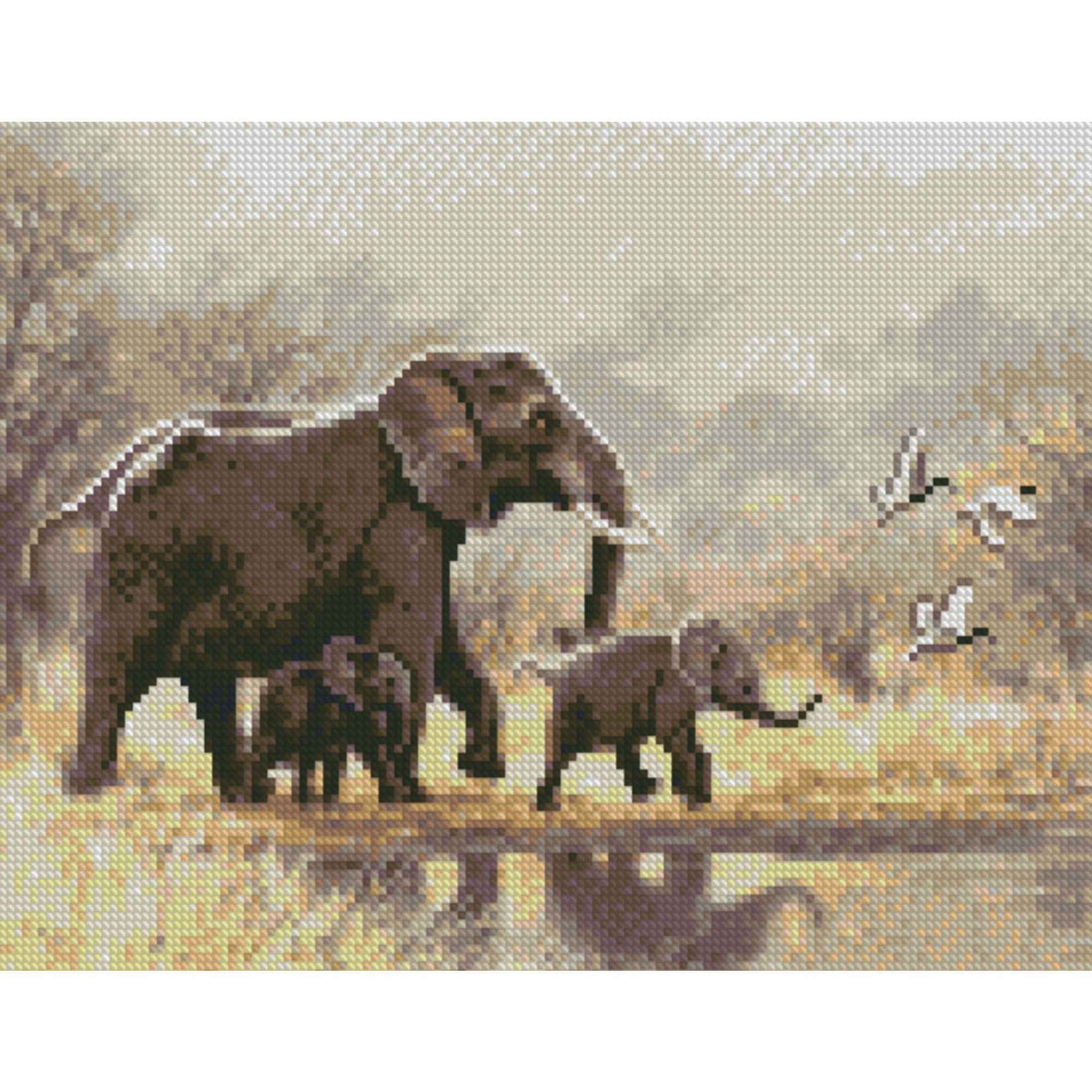 Diamond mosaic Premium "Elephant family", 30x40 cm