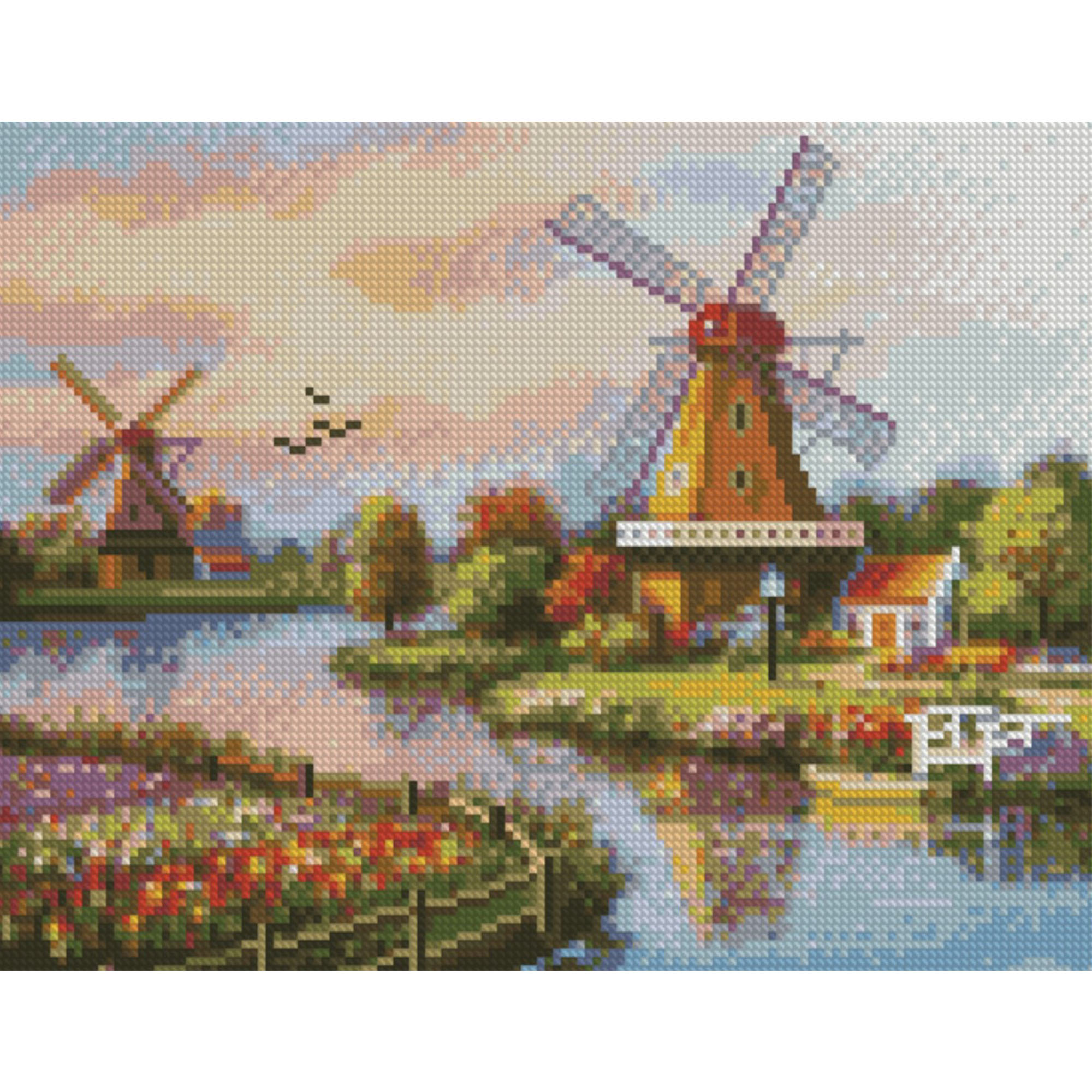 Diamond mosaic Premium "Mills by the river", 30x40 cm