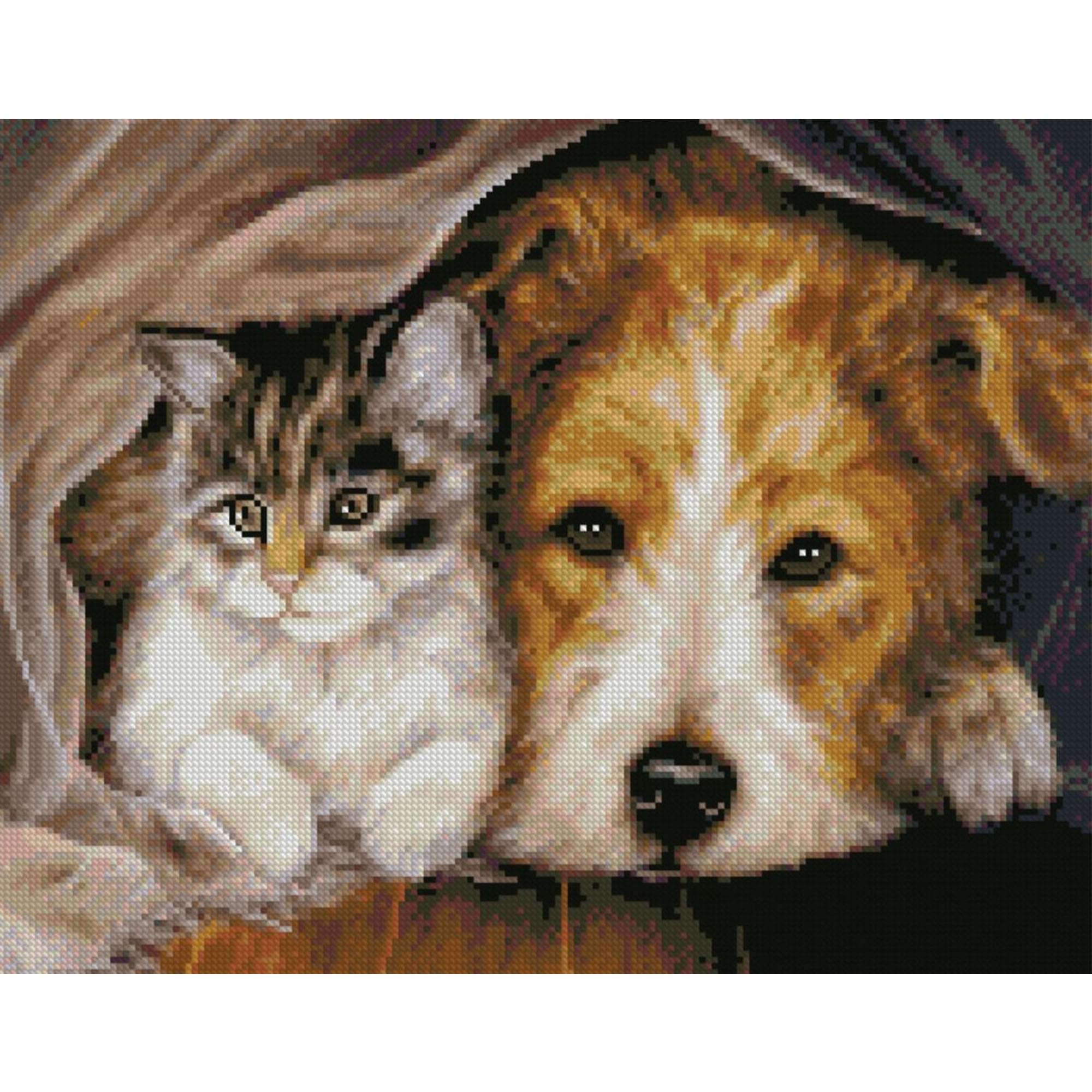 Diamantmosaik Strateg PREMIUM Katze und Hund unter einer Decke 40x50 cm FA40083