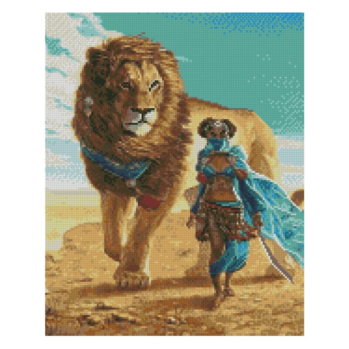 Diamond mosaic Premium "Girl with a lion", 40x50 cm