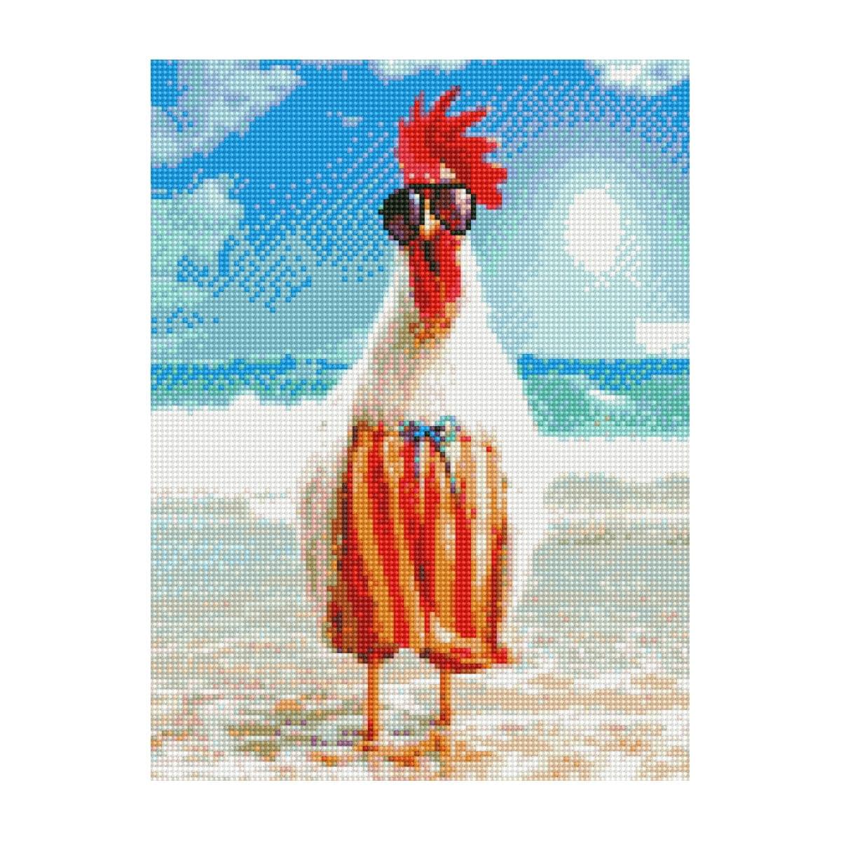 Diamond mosaic Premium "Rooster on the sea", 30x40 cm