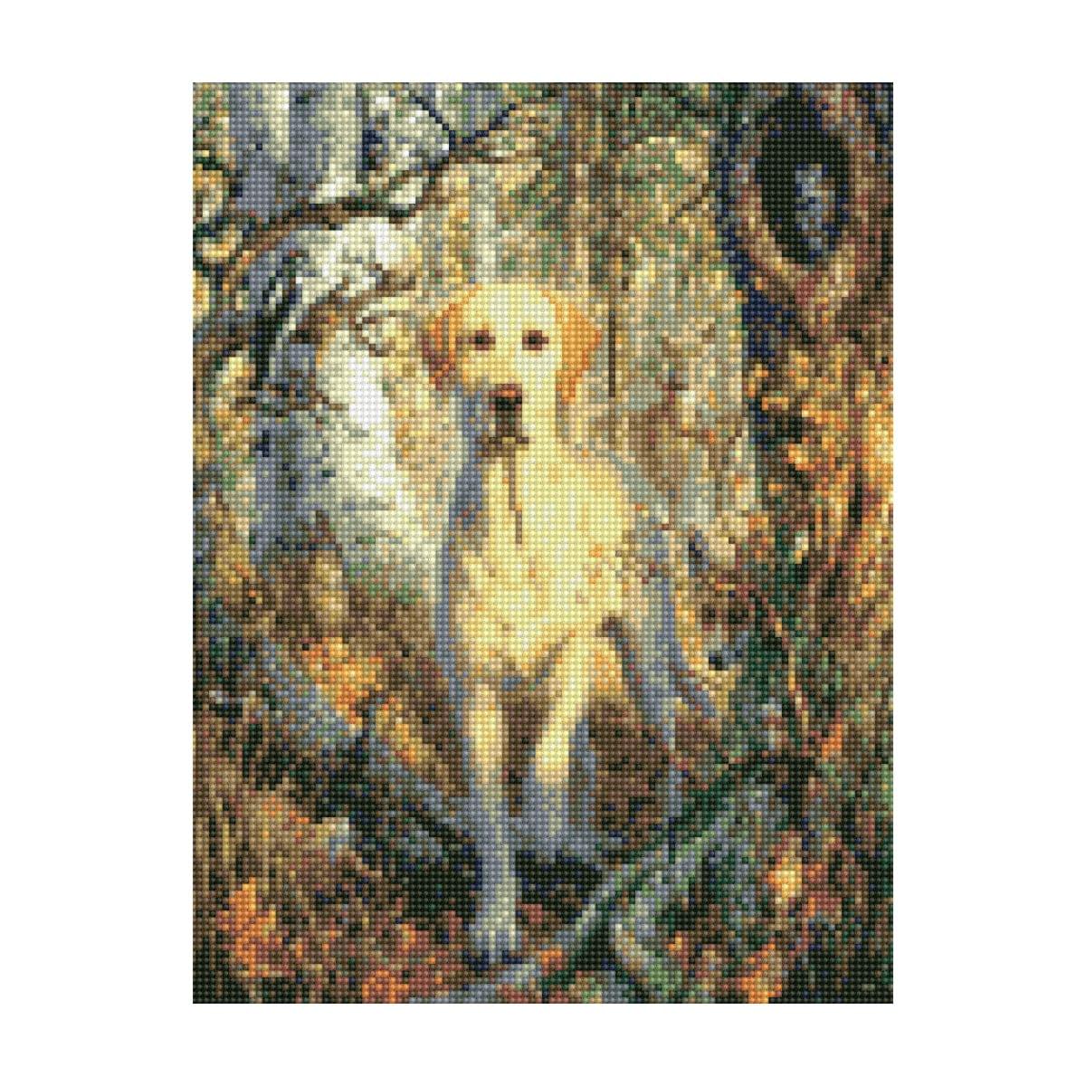 Diamond mosaic Premium "Dog and forest dwellers", 30x40 cm