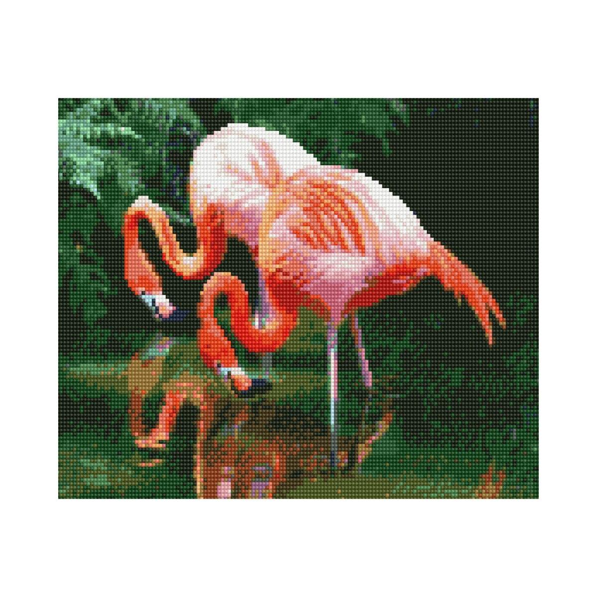 Diamond mosaic Premium "Flamingo on the water", 30x40 cm