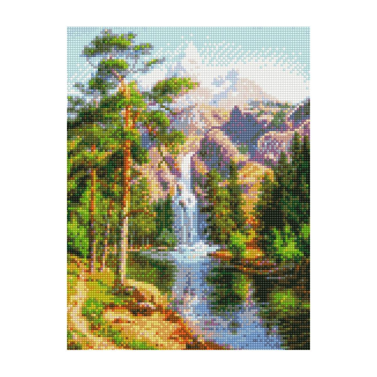 Diamond mosaic "Waterfall in the mountains", 30x40 cm