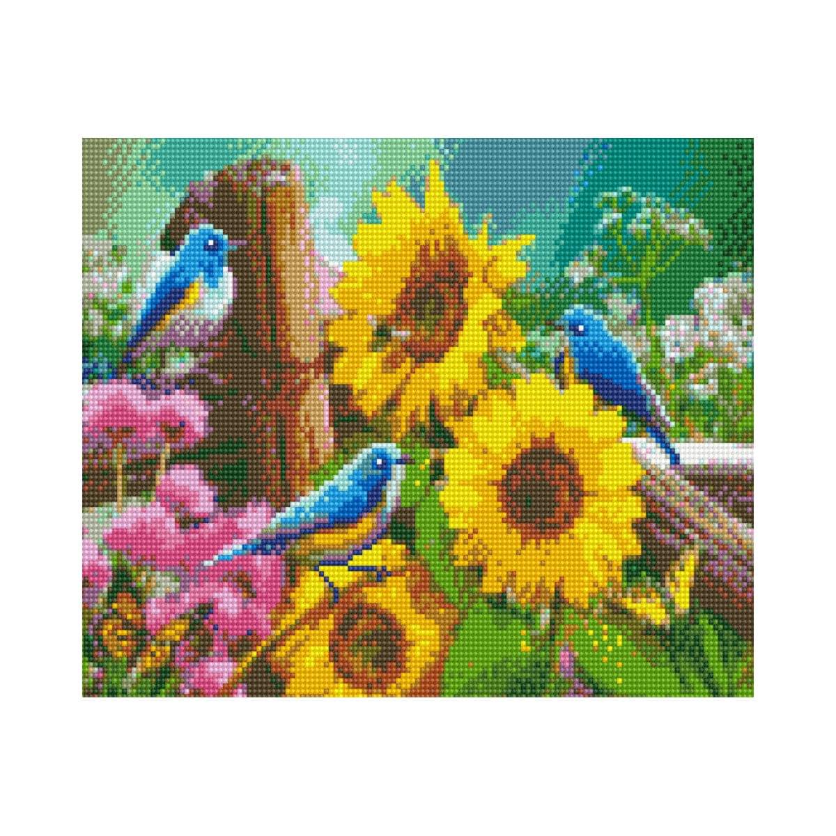 Diamond mosaic Premium "Birds and sunflowers", 30x40 cm
