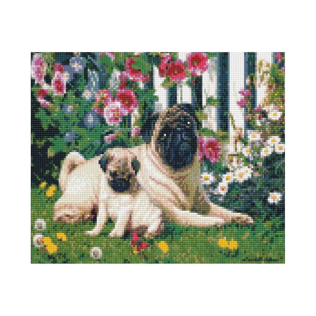 Diamond mosaic Premium "Pugs in the meadow", 30x40 cm