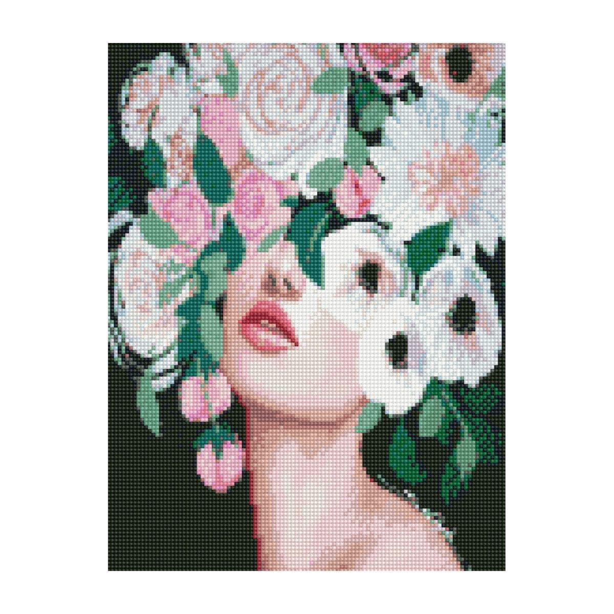 Diamond mosaic "Girl in flowers", 30x40 cm