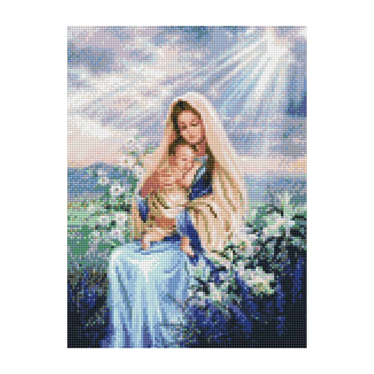 Diamantmosaik Strateg PREMIUM Maria mit Jesus in Lilien 30x40 cm HX047