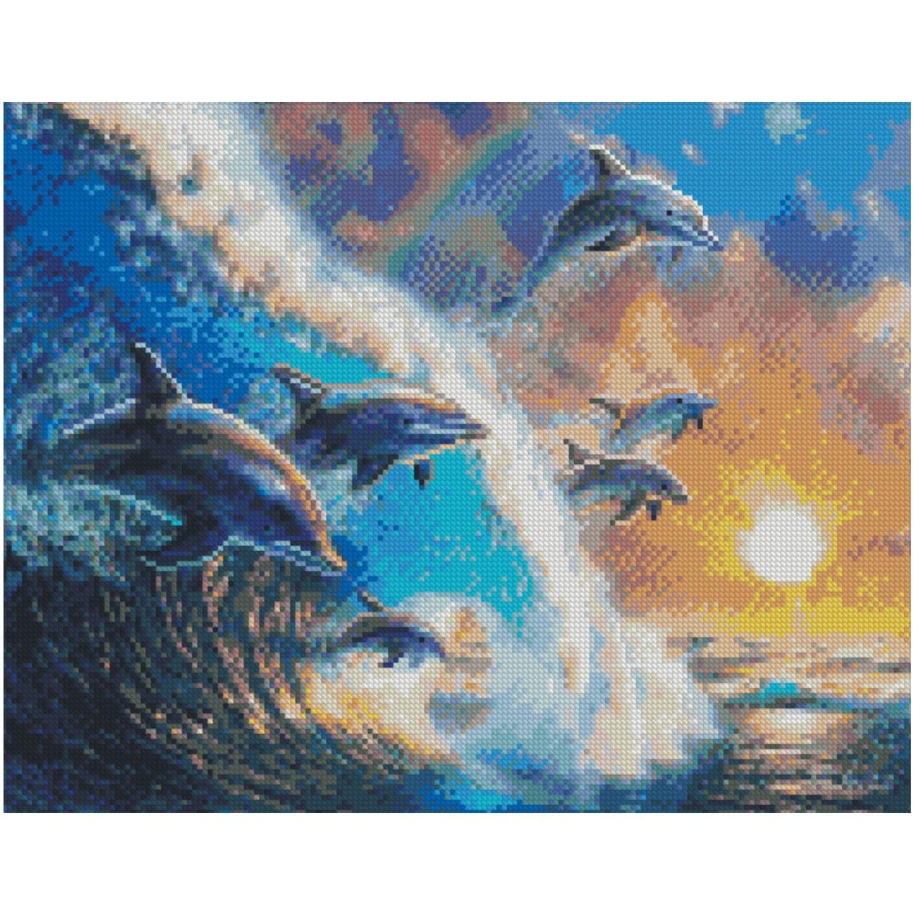 Алмазная мозаика Strateg ПРЕМИУМ Дельфины в море 40х50 см FA0025