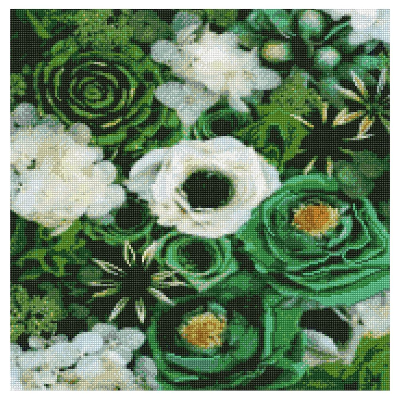 Diamond mosaic Premium "Green shades of flowers", 50x50 cm