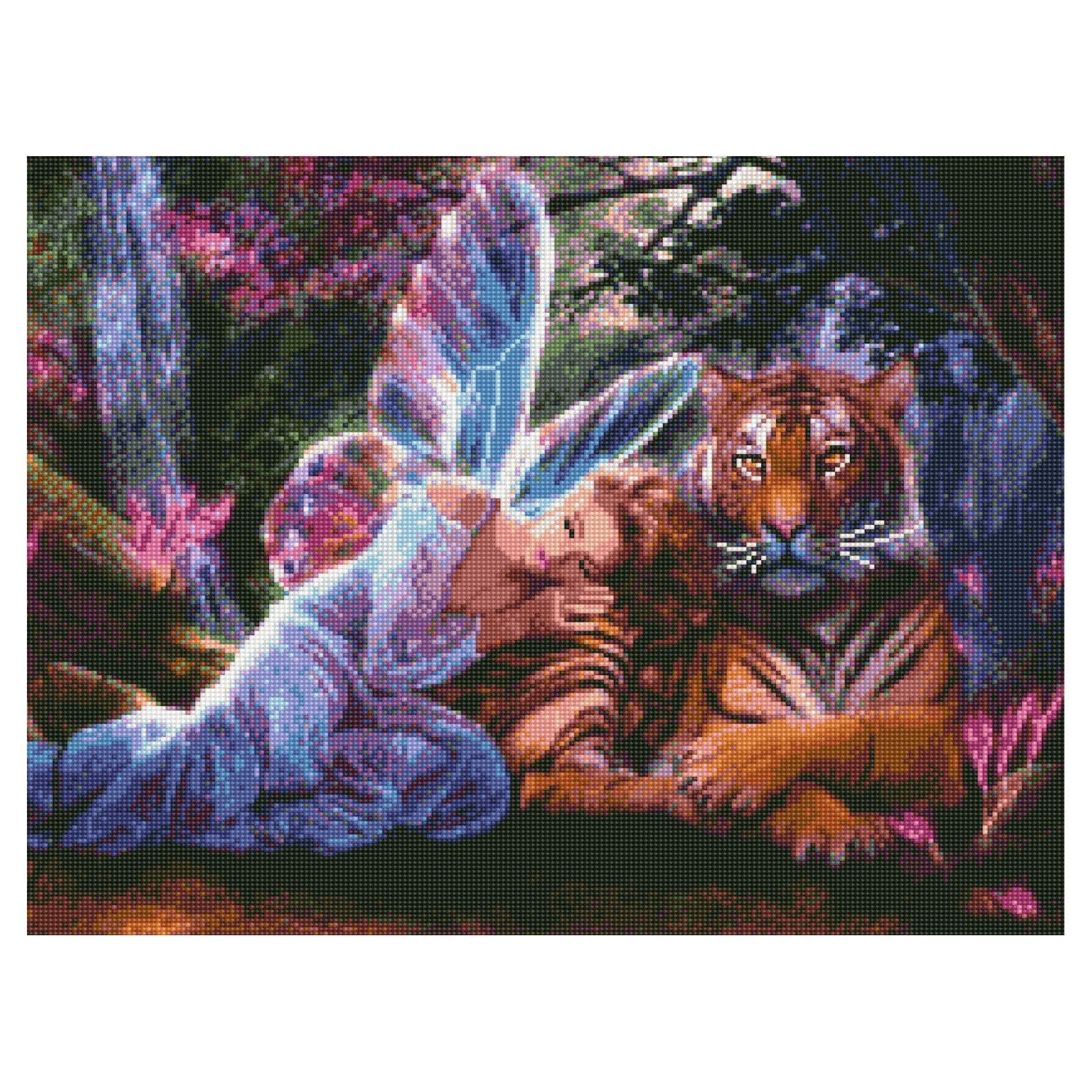 Diamond mosaic "Calm near the tiger", 50x60 cm