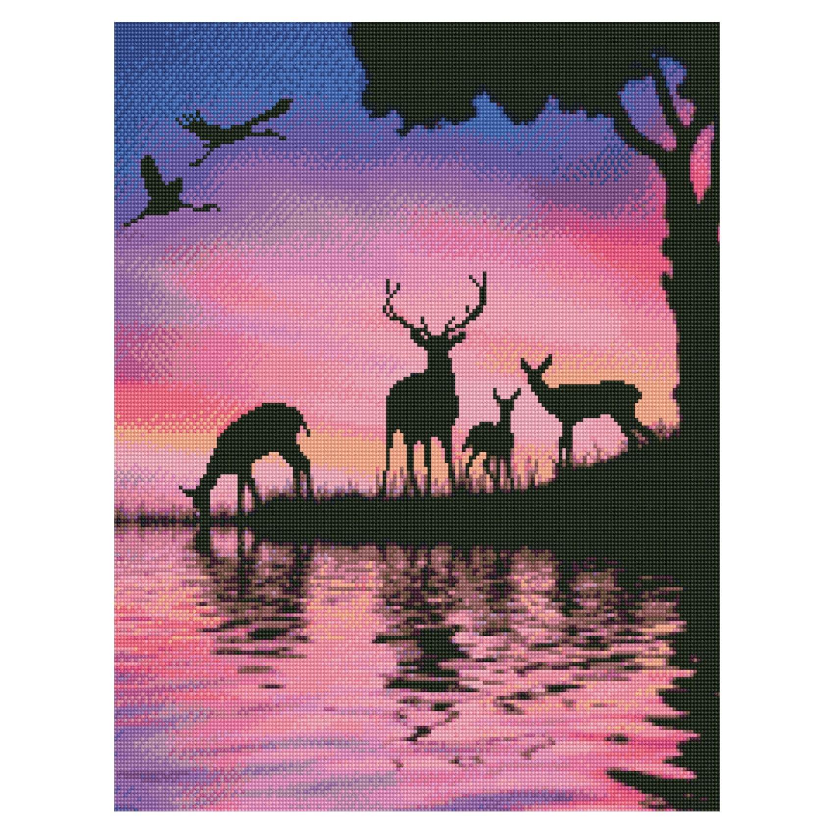 Diamond mosaic Premium "Deers near the water", 50x60 cm