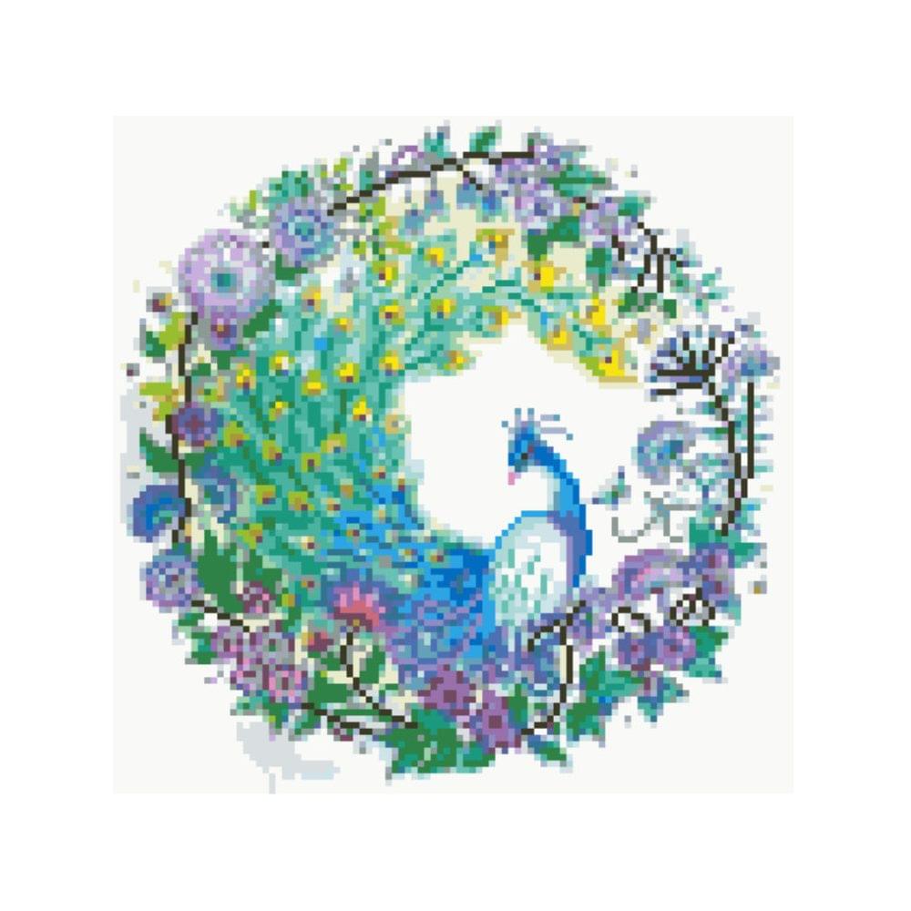 Diamond mosaic Premium "Peacock in a circle of flowers"