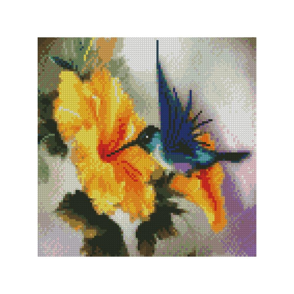 Diamond mosaic "Hummingbirds and yellow flowers"