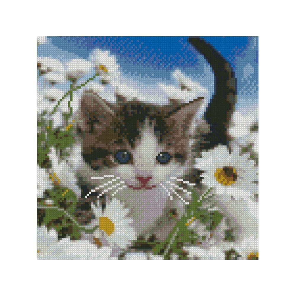 Diamond mosaic Premium "Kitten in daisies"