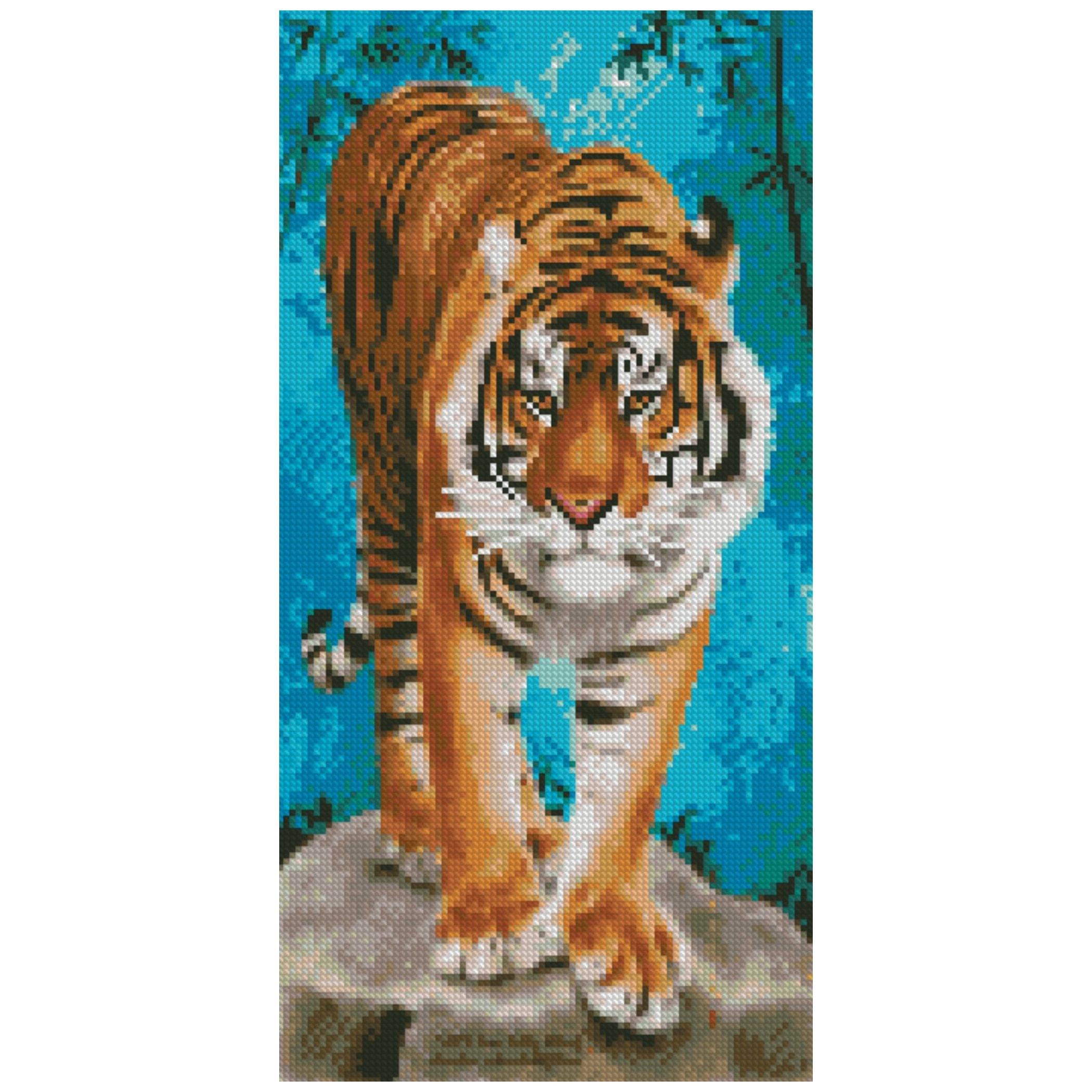 Diamond mosaic Premium "Tiger on the stone", 50x25 cm