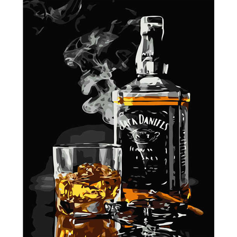 Картина за номерами Strateg ПРЕМІУМ Jack Daniels 2 з лаком розміром 40х50 см VA-2791