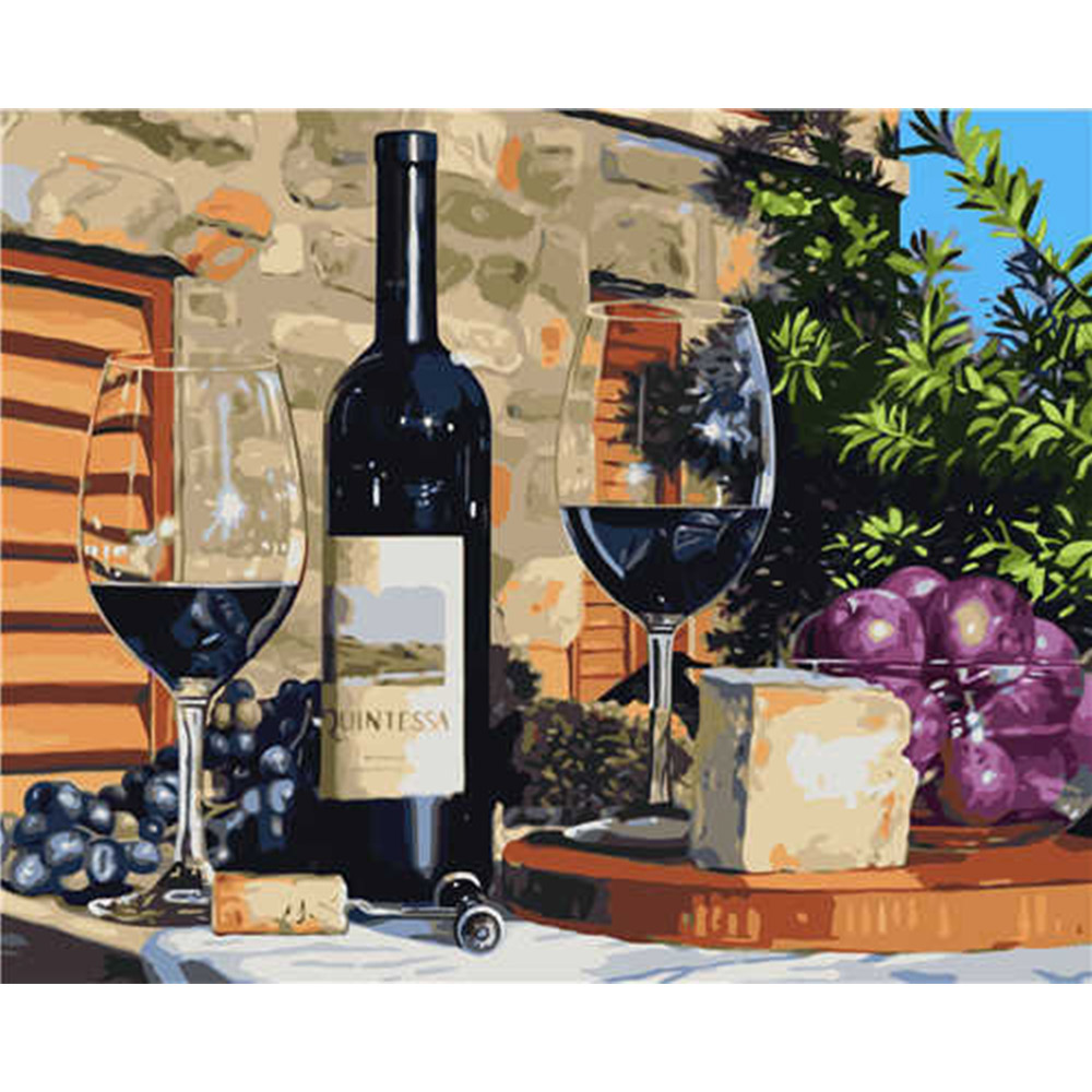 Картина за номерами Strateg ПРЕМІУМ Вино для двох з лаком та рівнем розміром 40х50 см VA-2820