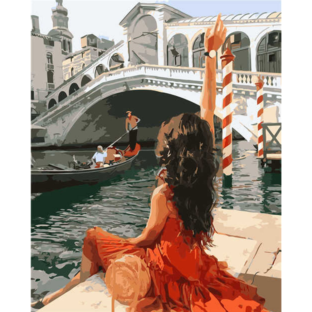 Paint by number Premium with varnish and level Girl in Venice, 40x50 cm