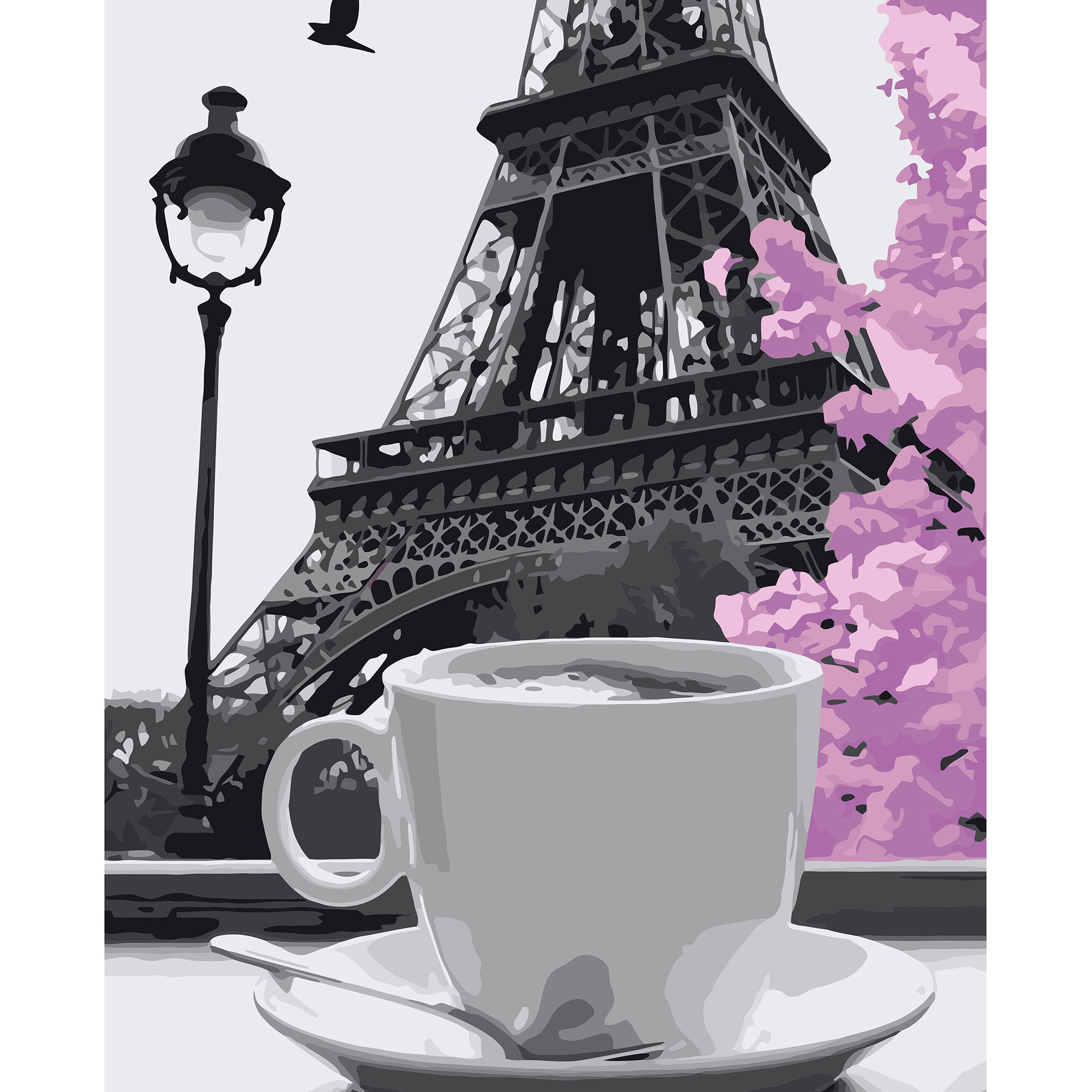 Картина за номерами Strateg ПРЕМІУМ Кава у Парижі з лаком та рівнем розміром 40х50 см VA-3177