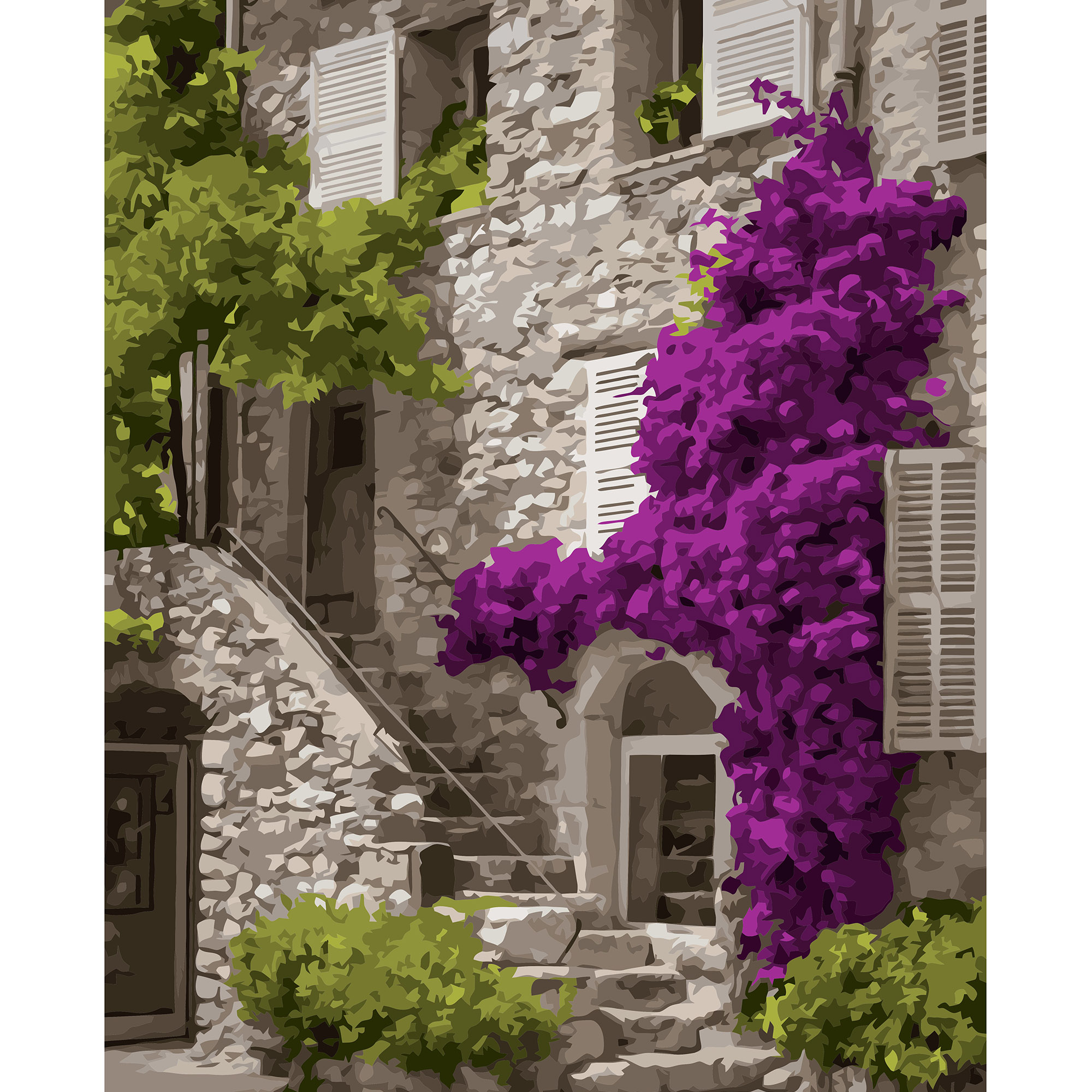 Картина за номерами Strateg ПРЕМІУМ Фіолетова стіна з лаком та рівнем розміром 40х50 см VA-3205